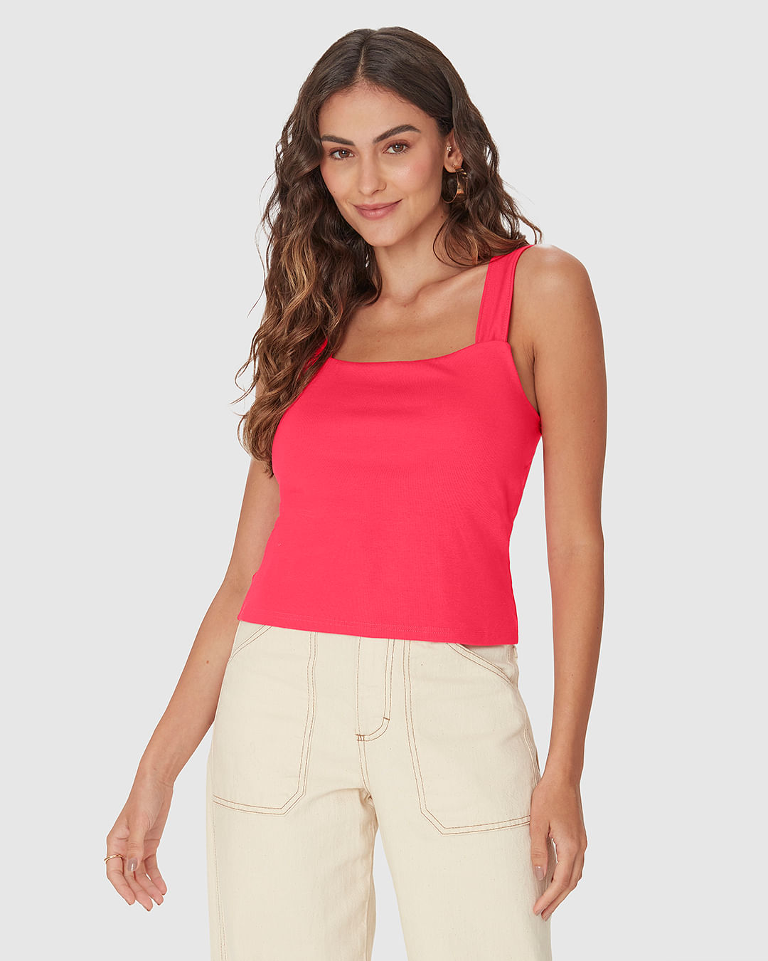 Regata Cropped Feminina Decote Quadrado Em Algodão - Imagem 4