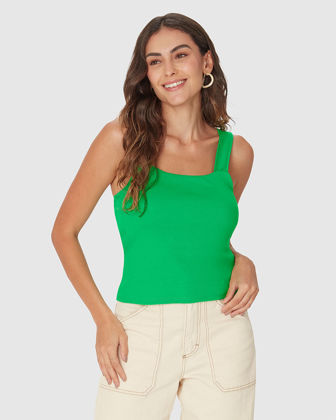 Regata Cropped Feminina Decote Quadrado Em Algodão - Imagem 19