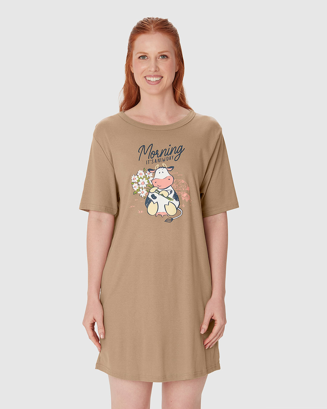 Camisola Feminina Manga Curta Estampa Frontal Em Algodão - Imagem 4