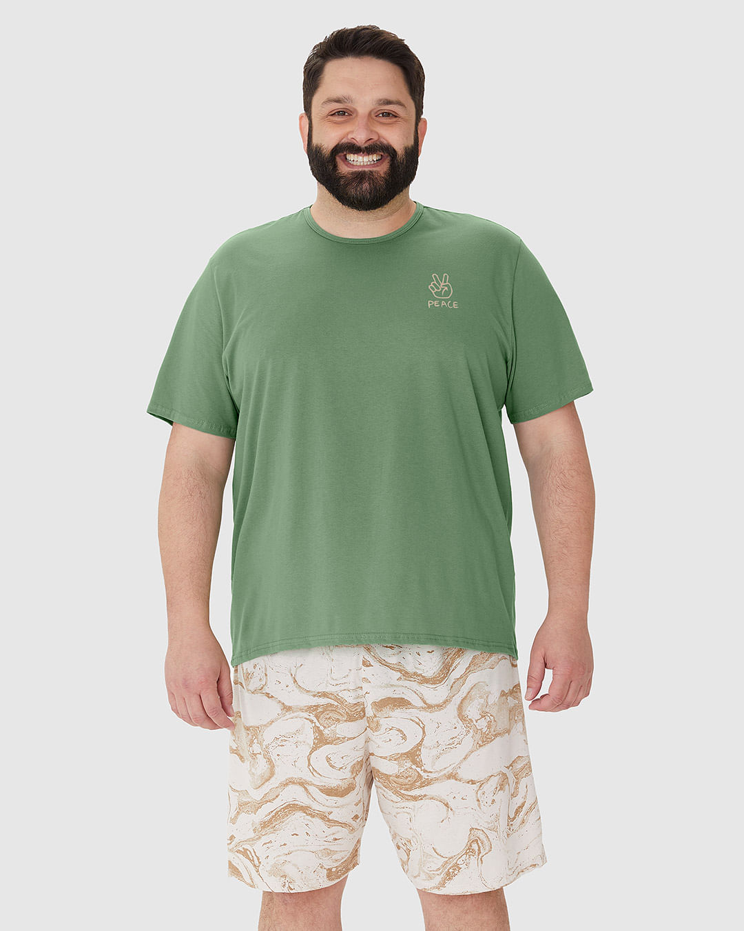 Pijama Masculino Plus Size Camiseta Manga Curta Em Algodão - Imagem 4