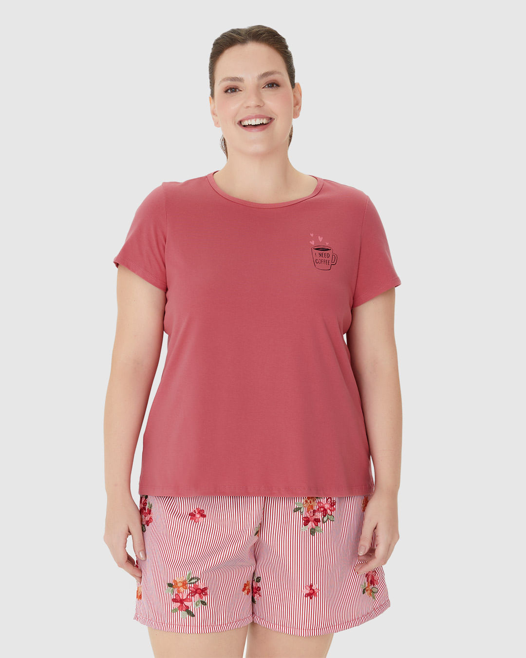 Pijama Feminino Plus Size Blusa Manga Curta Em Algodão - Imagem 9