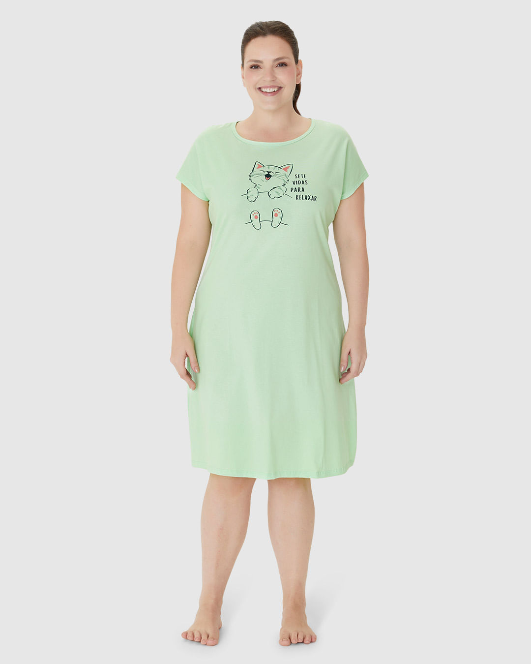 Camisola Feminina Plus Size Estampa Frontal Em Algodão - Imagem 4