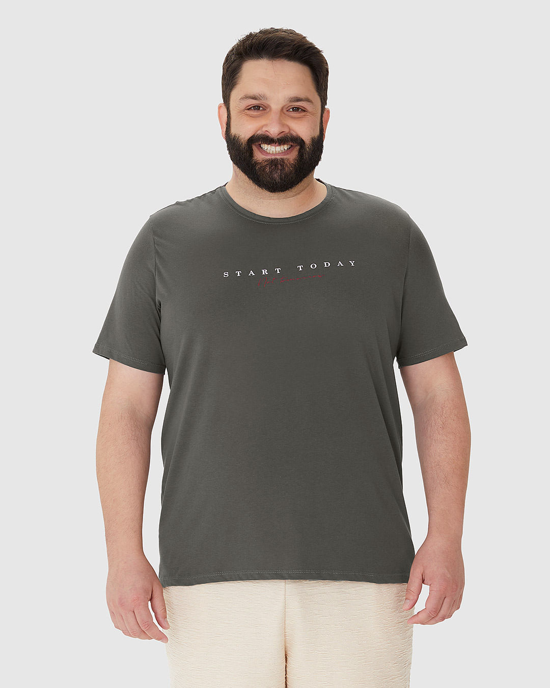 Camiseta Masculina Plus Size Decote Redondo Estampa Frontal Em Algodão - Imagem 4
