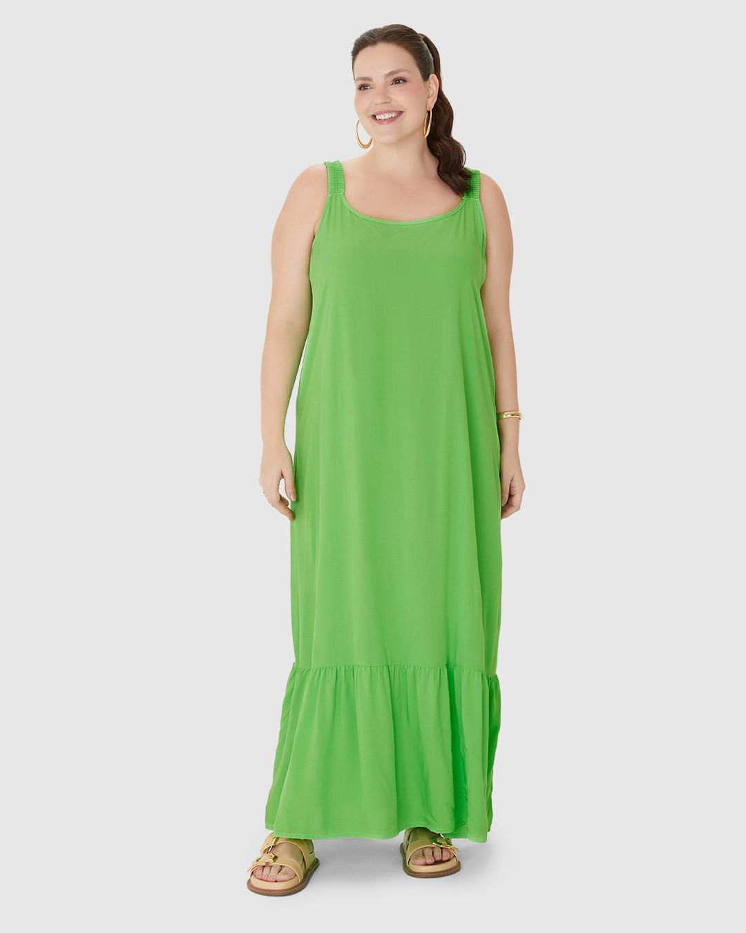 Vestido Midi Feminino Plus Size Alça Com Elástico Em Viscose - Imagem 14