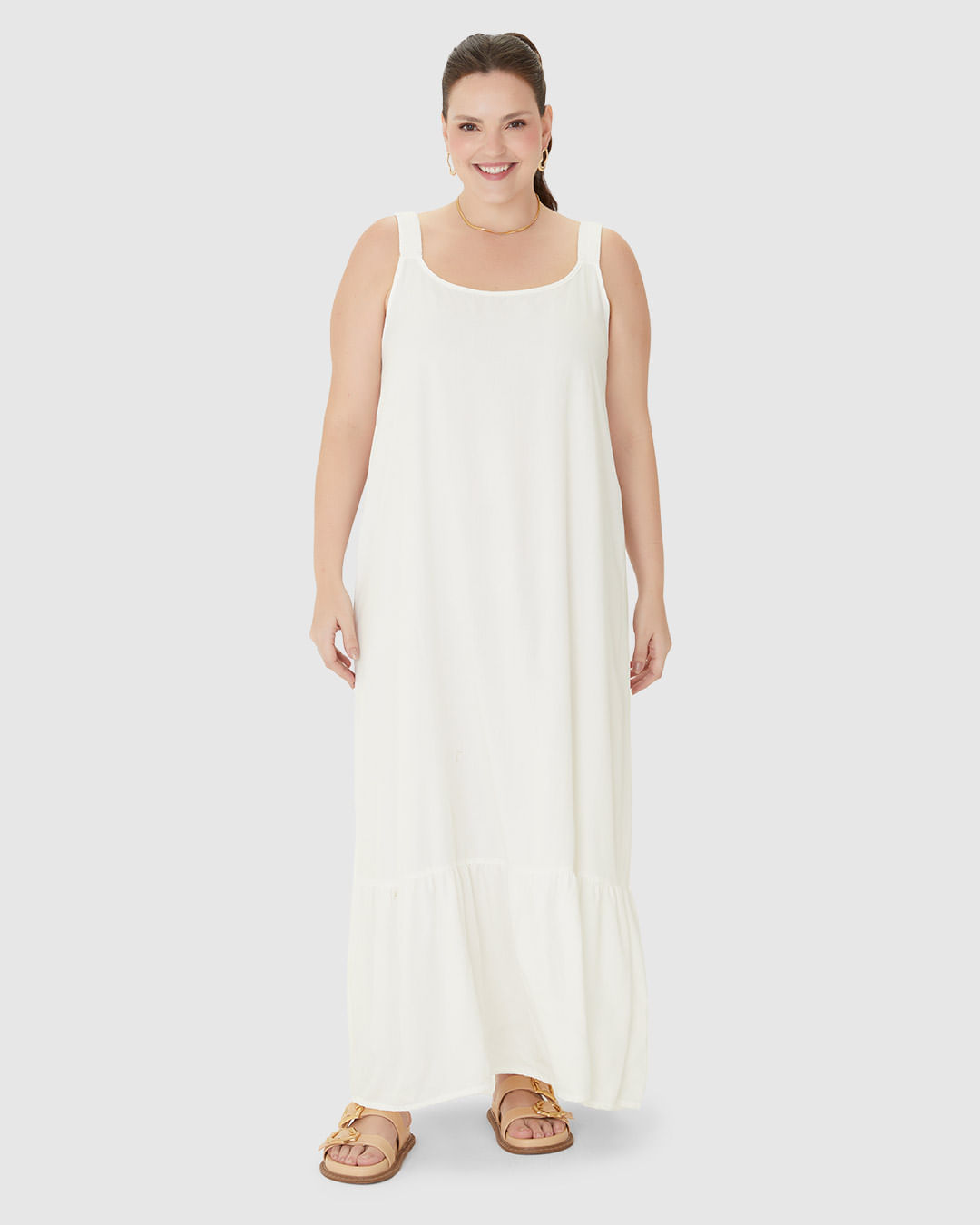 Vestido Midi Feminino Plus Size Alça Com Elástico Em Viscose - Imagem 9