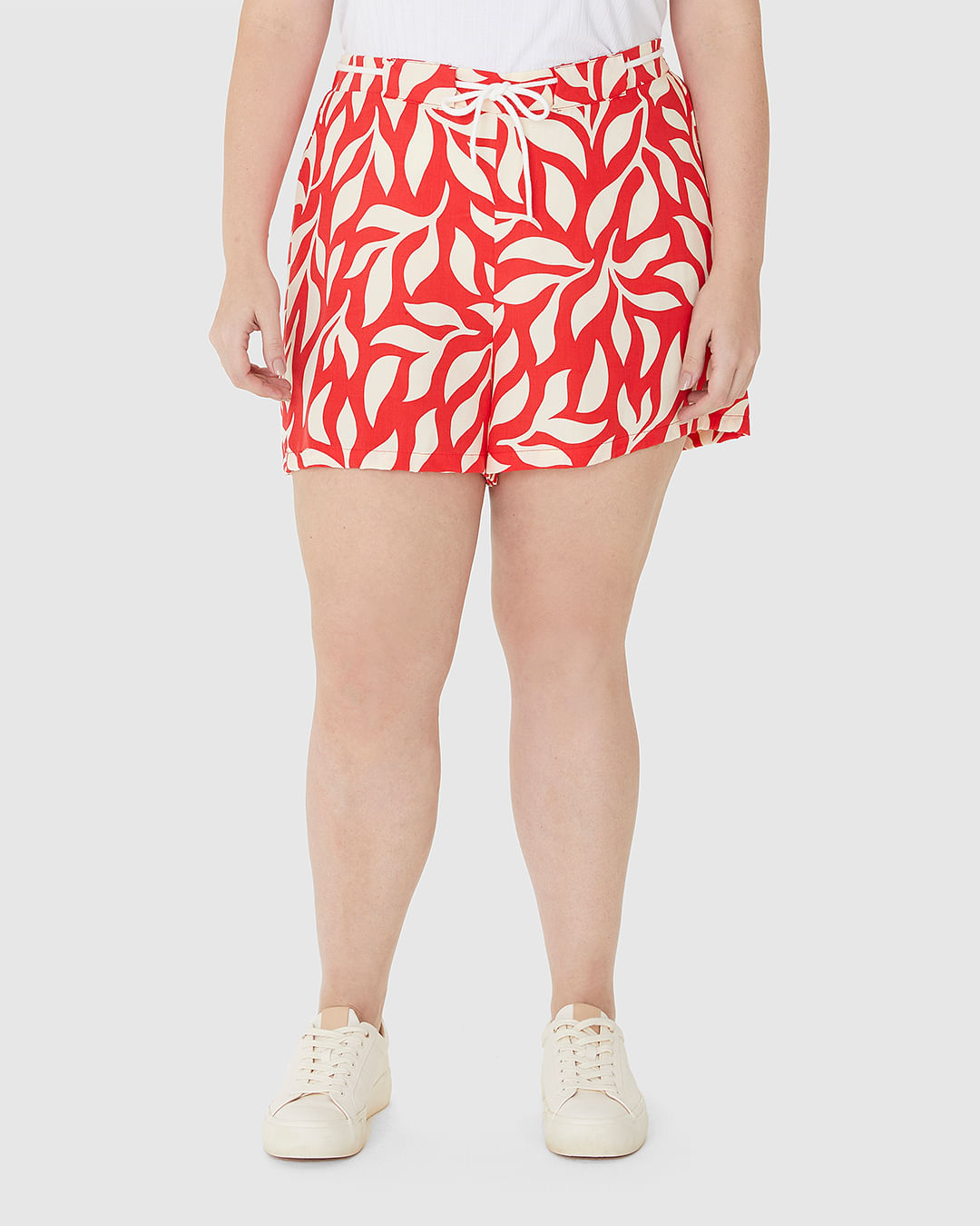 Shorts Feminino Plus Size Cadarço Frontal Estampado Em Viscose - Imagem 24
