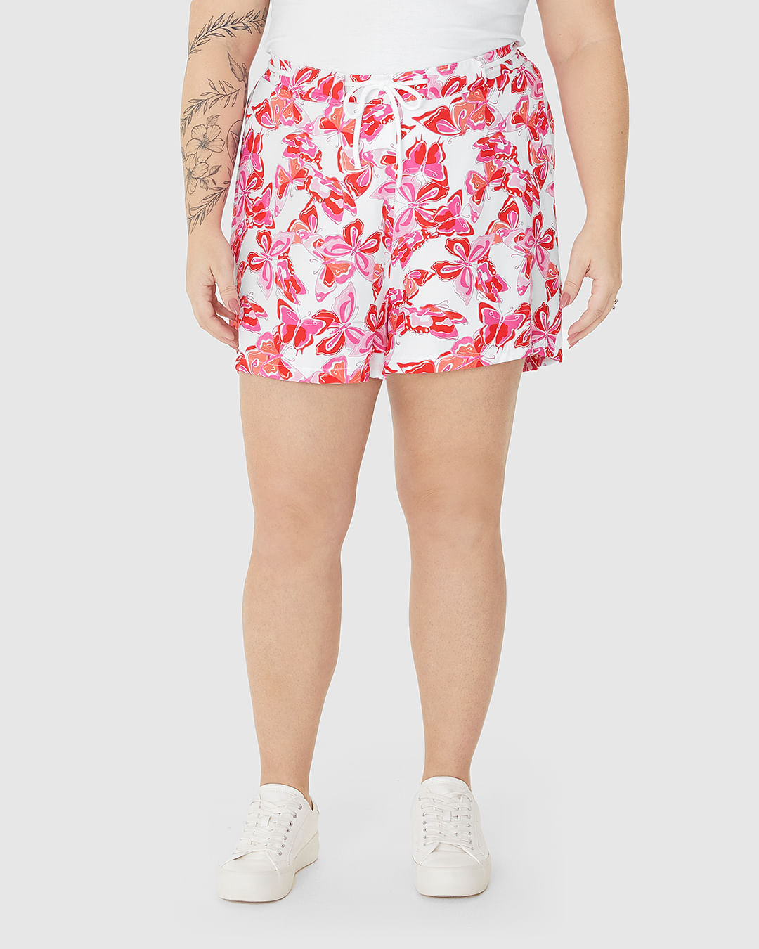 Shorts Feminino Plus Size Cadarço Frontal Estampado Em Viscose - Imagem 19