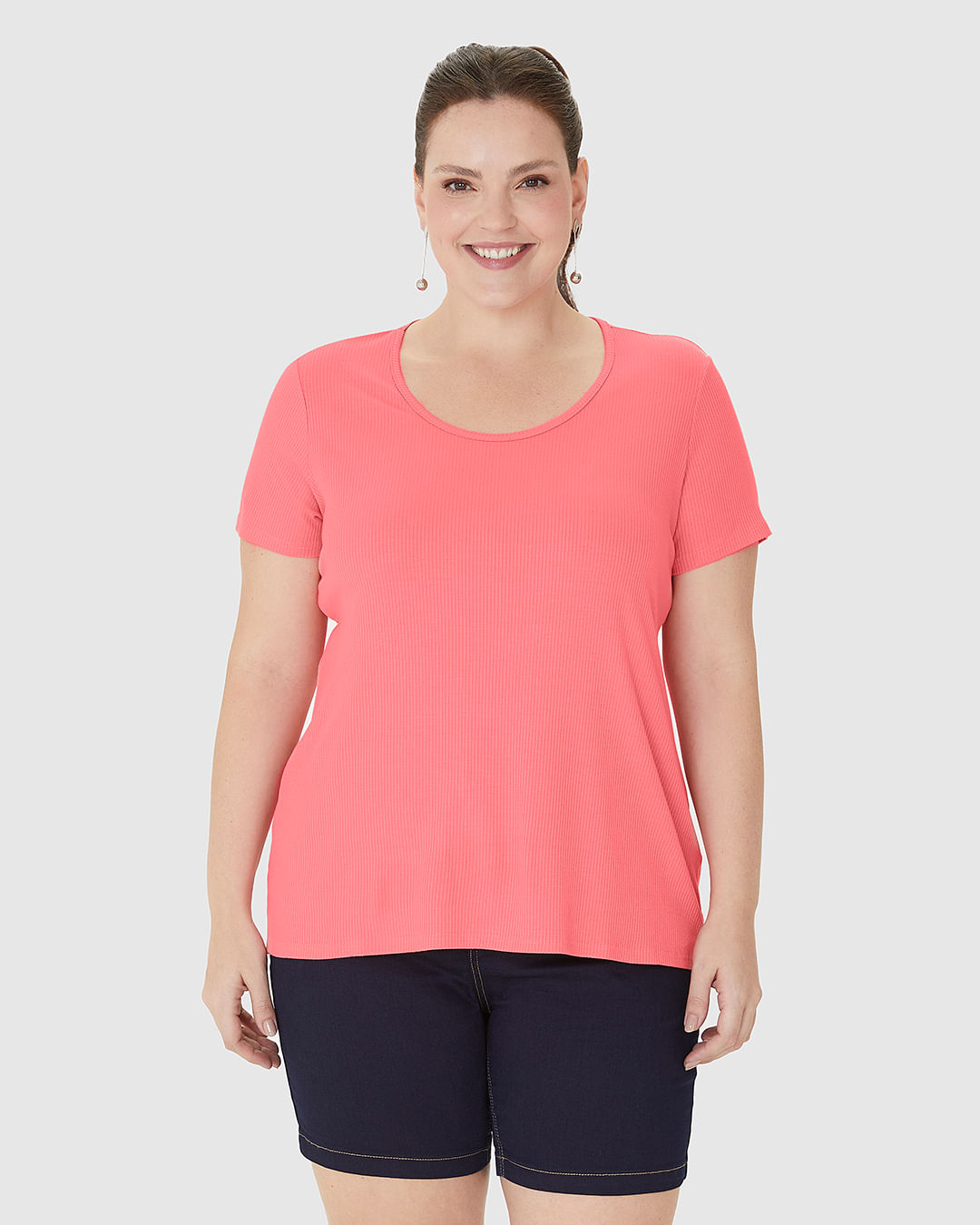 Blusa Feminina Plus Size Decote Redondo Em Malha Viscose Canelada - Imagem 19