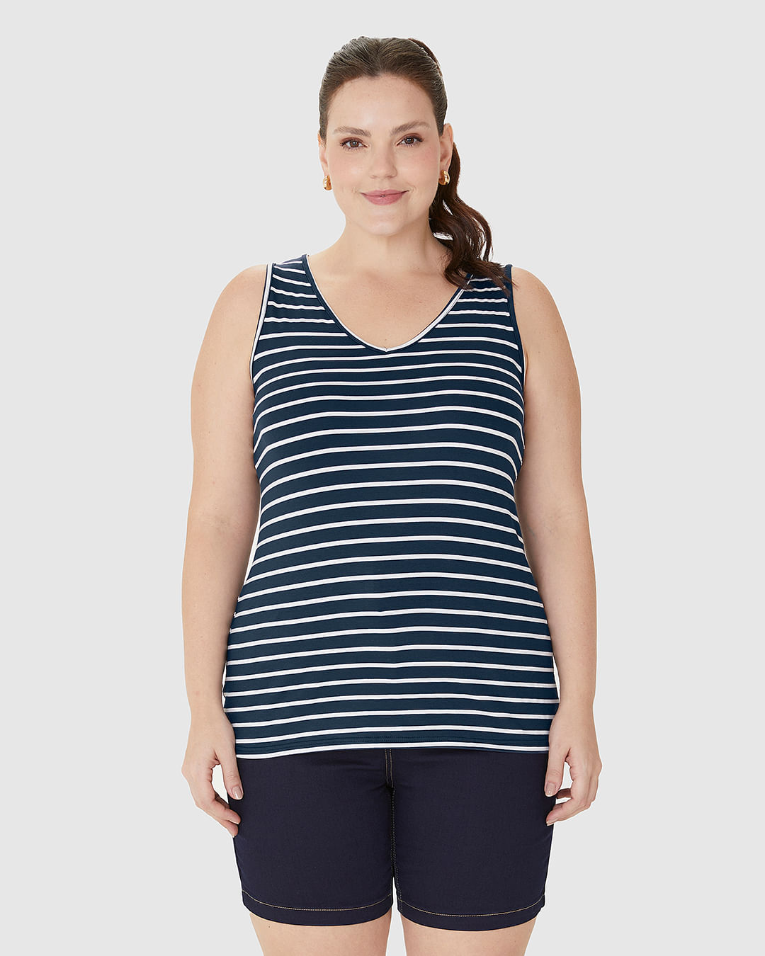Regata Feminina Plus Size Decote V Alça Larga Em Viscose Stretch - Imagem 24