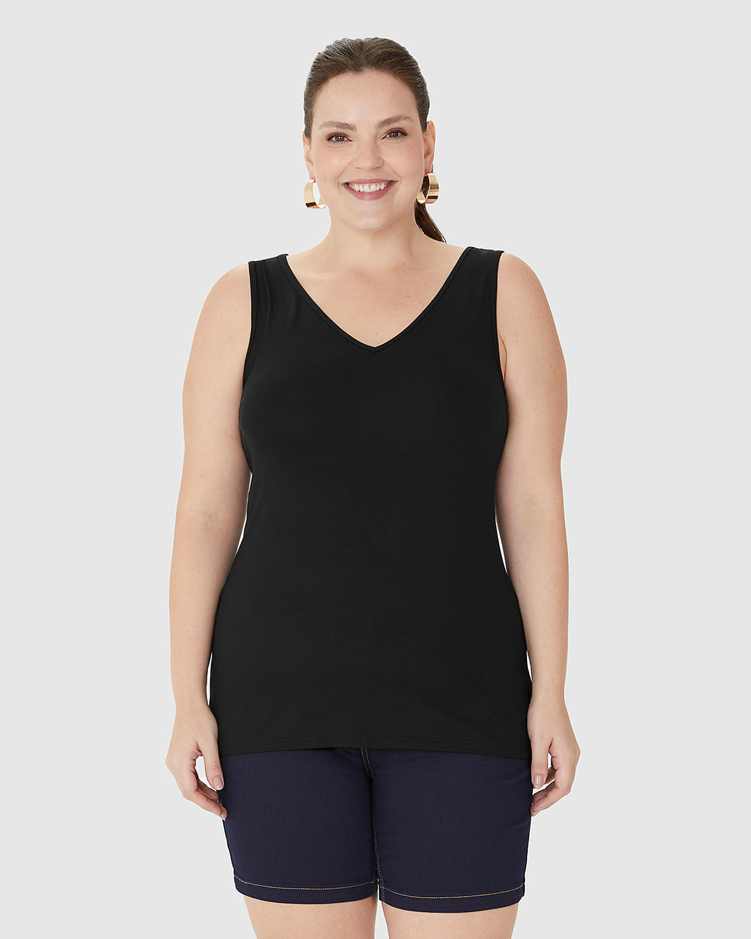 Regata Feminina Plus Size Decote V Alça Larga Em Viscose Stretch - Imagem 24
