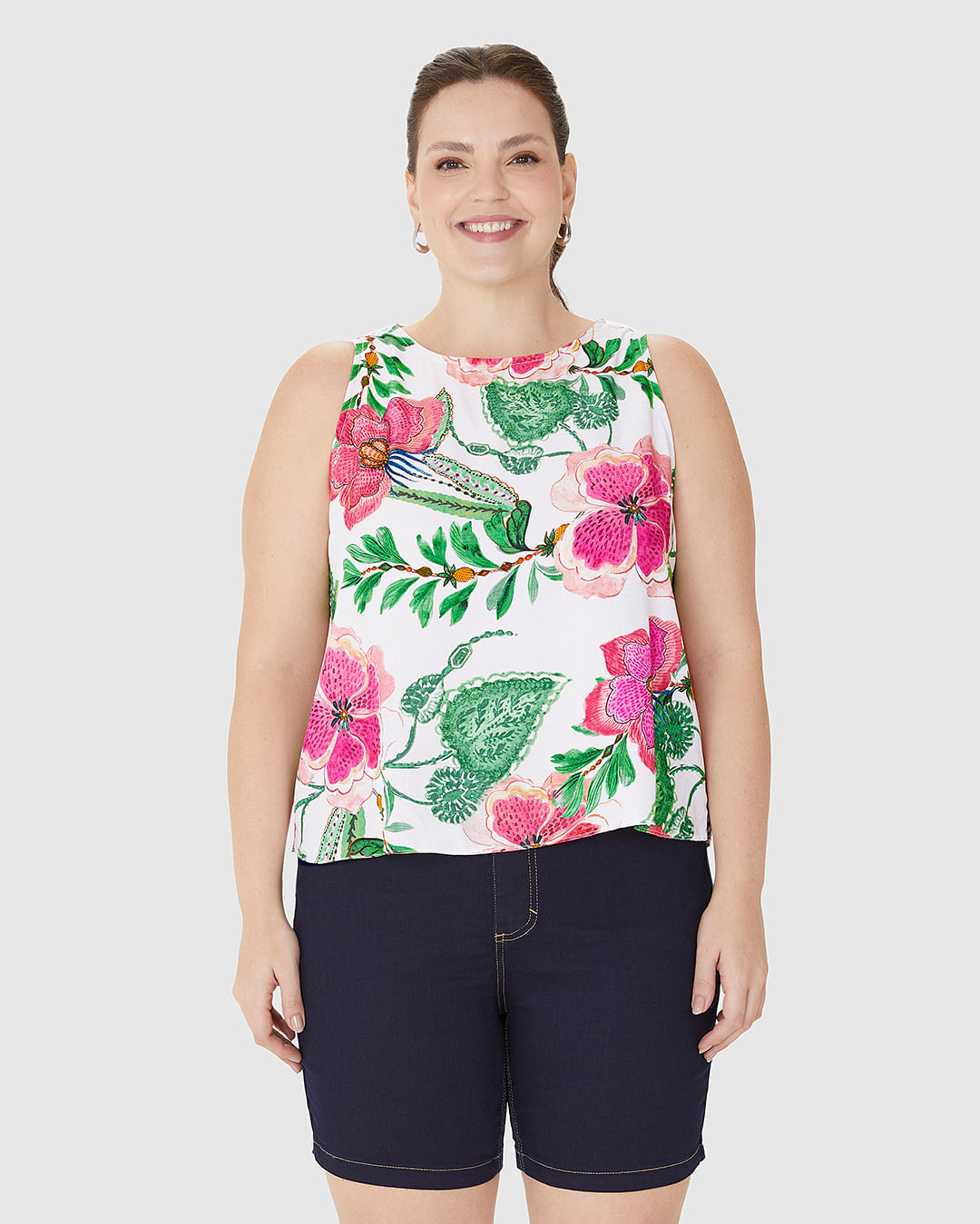 Regata Cropped Feminina Plus Size Estampada Em Viscose - Imagem 14