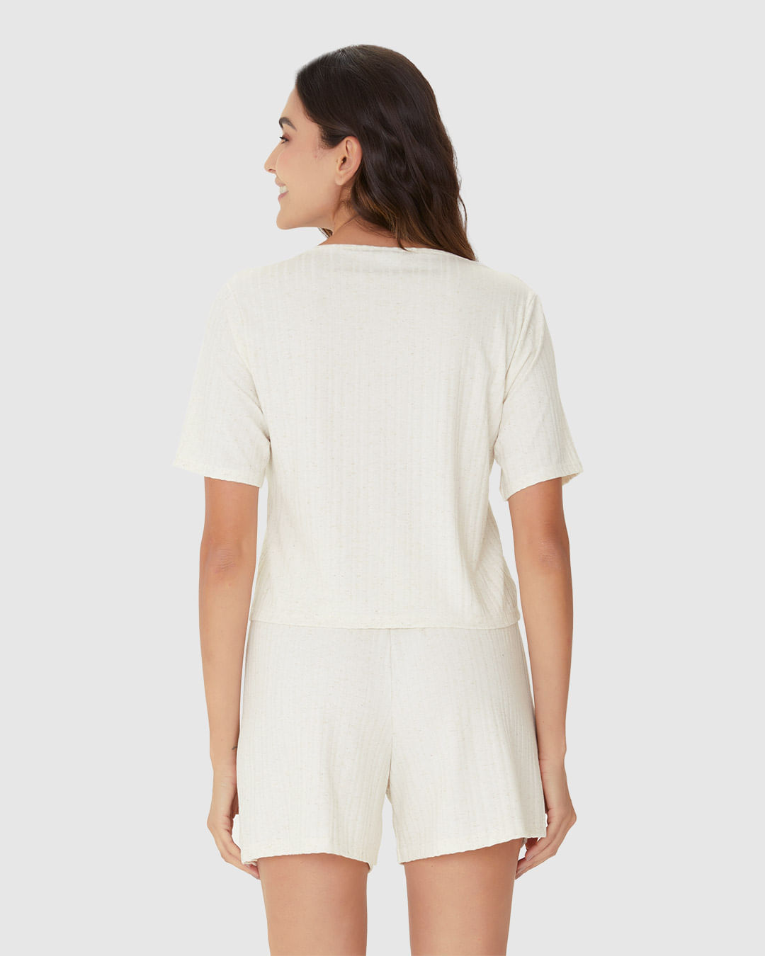 Pijama Feminino Blusa Estampa Frontal Em Malha Linho Canelada - Imagem 15