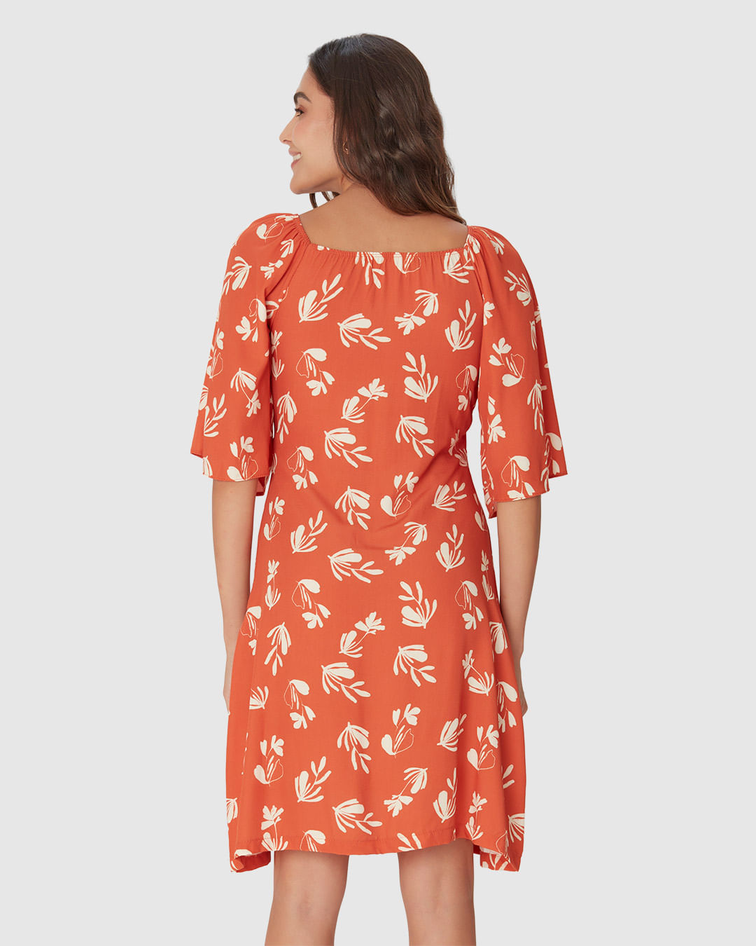 Vestido Feminino Evasê Decote V Manga Curta Em Viscose - Imagem 15