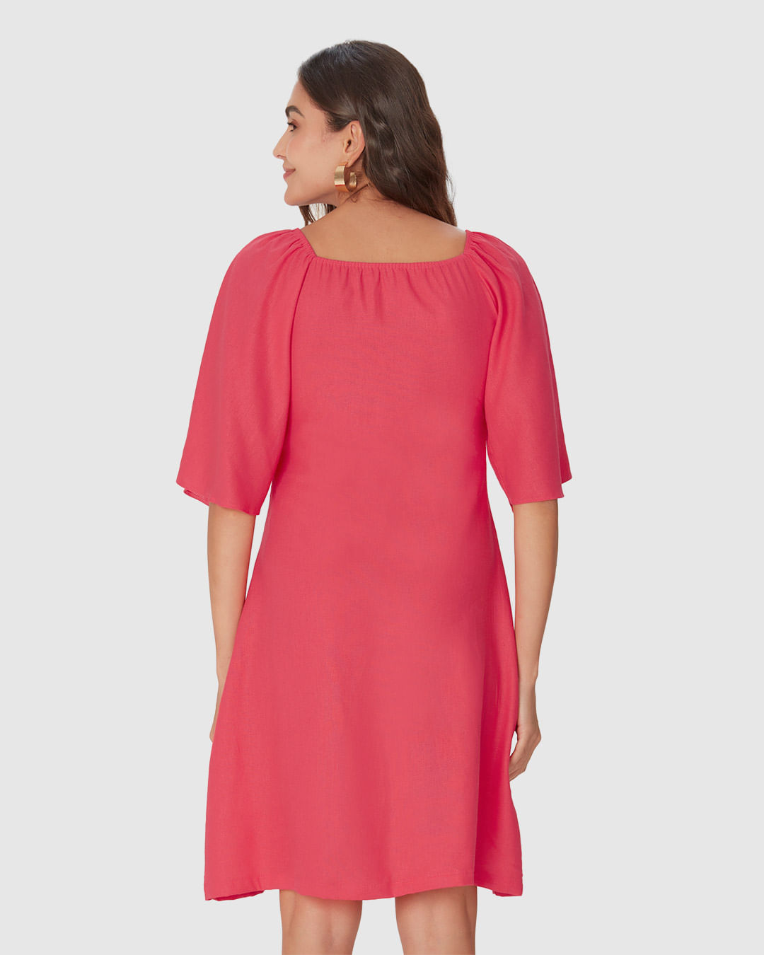 Vestido Feminino Evasê Decote V Manga Curta Em Viscolinho - Imagem 20