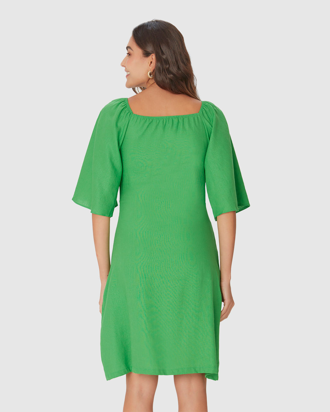 Vestido Feminino Evasê Decote V Manga Curta Em Viscolinho - Imagem 25