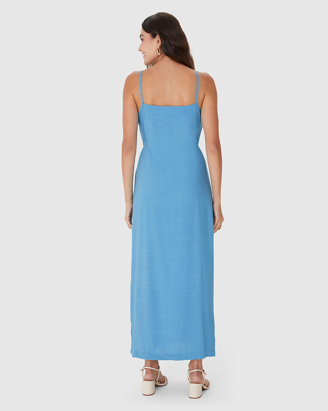 Vestido Midi Feminino Decote Reto E Fenda Lateral Em Viscolinho - Imagem 20