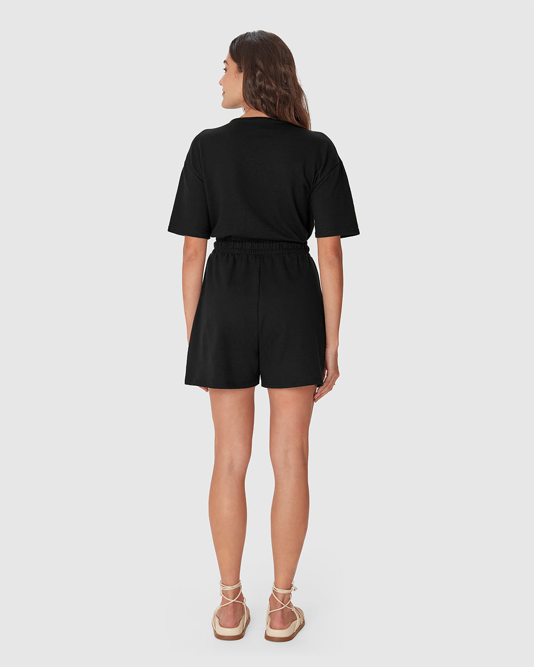 Shorts Feminino Amplo Cós Elástico Em Malha Tweed - Imagem 25