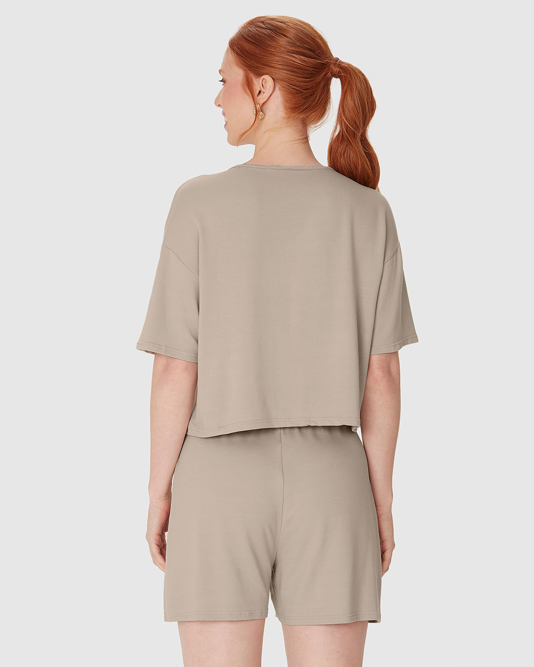 Blusa Ampla Feminina Manga Curta Em Malha Tweed E Moletinho - Imagem 5