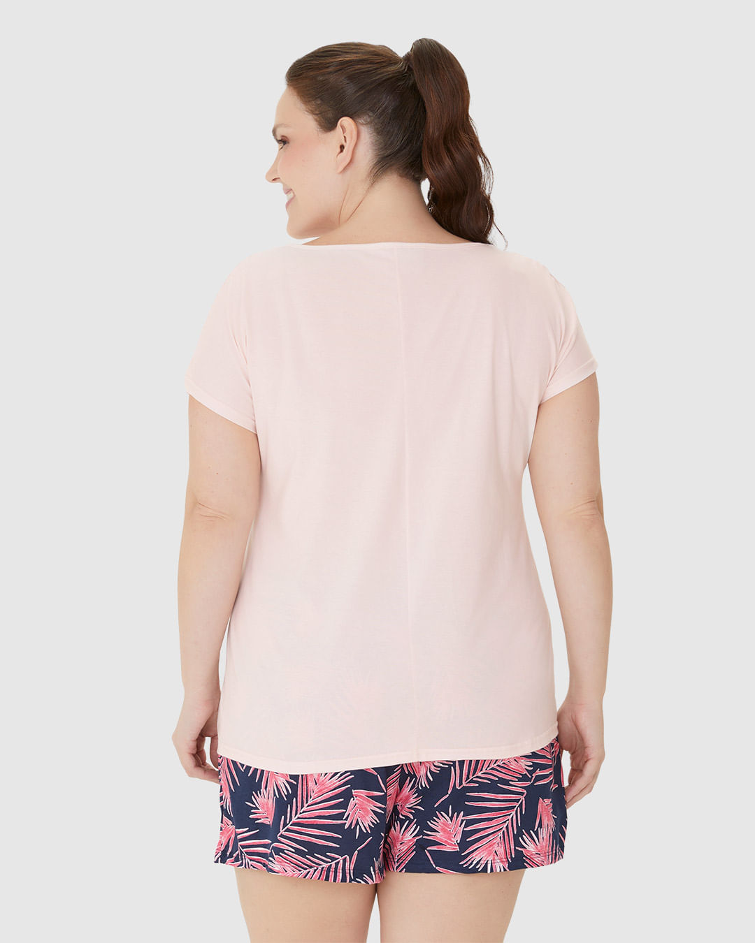 Pijama Feminino Plus Size Blusa Manga Curta E Shorts Em Algodão - Imagem 5