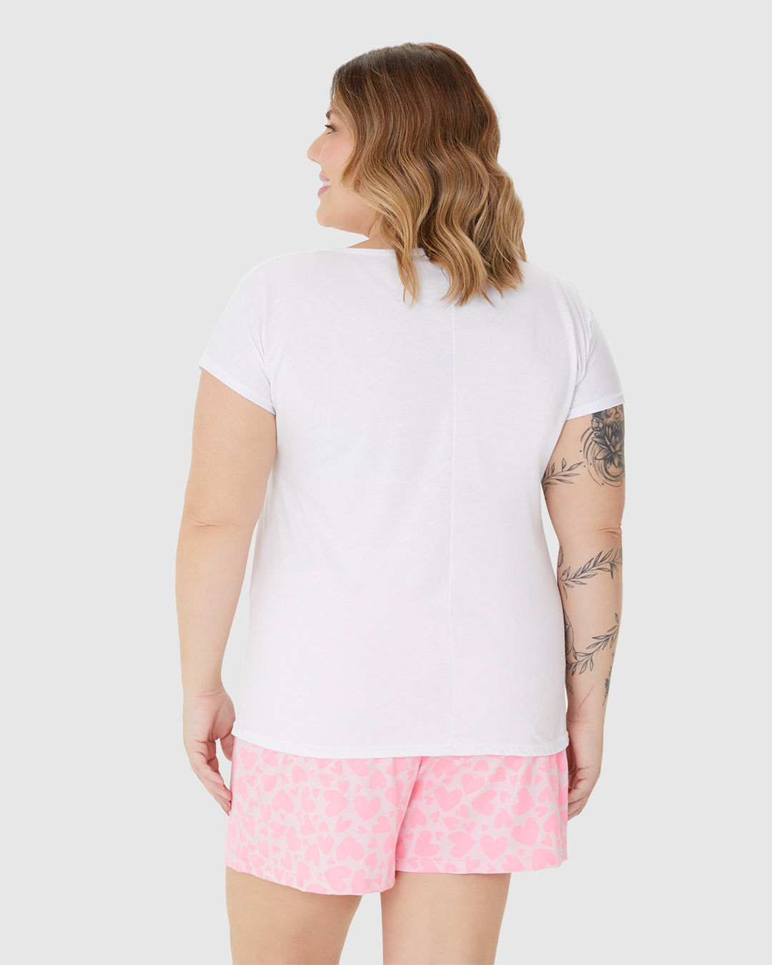 Pijama Feminino Plus Size Blusa Manga Curta E Shorts Em Algodão - Imagem 20
