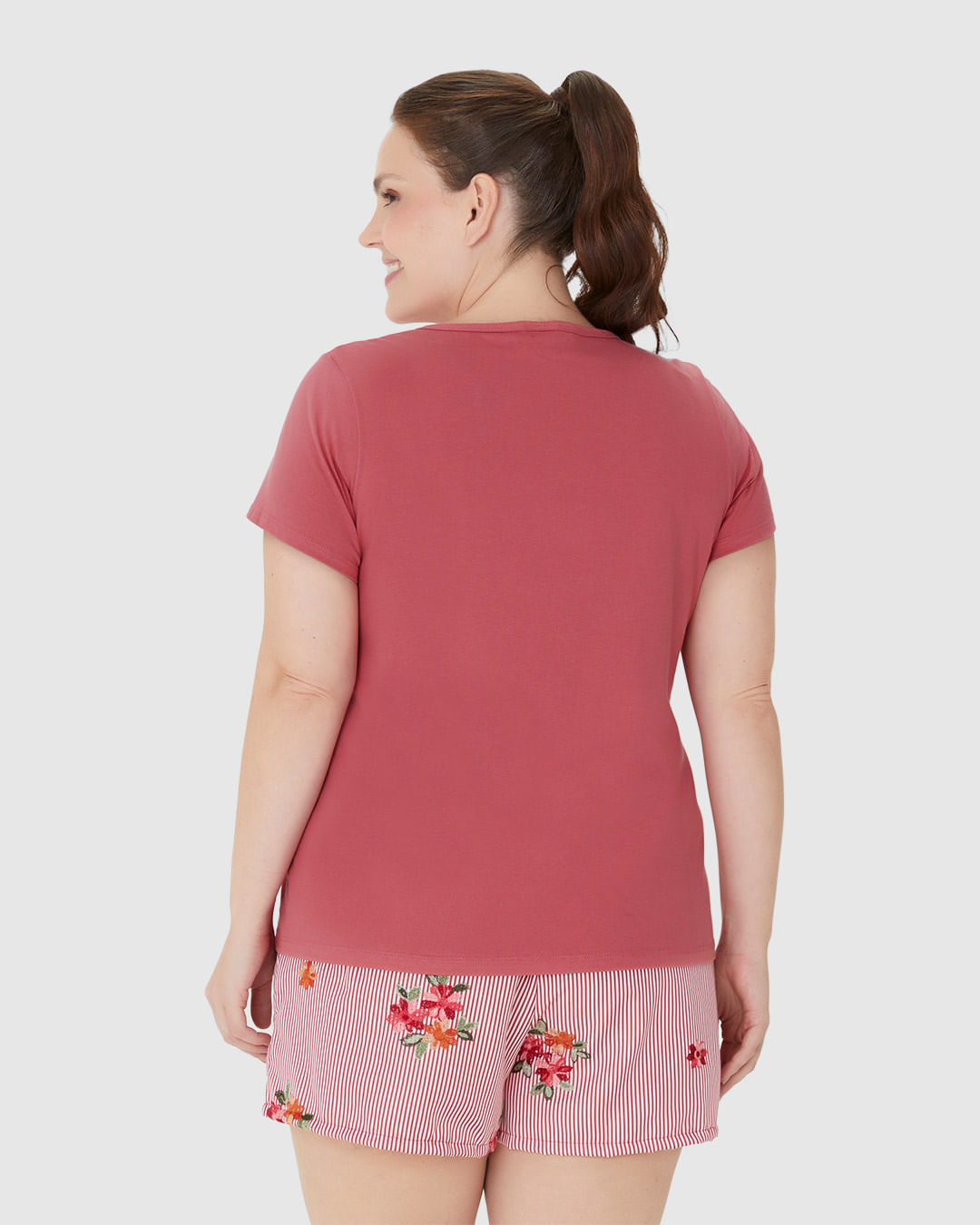 Pijama Feminino Plus Size Blusa Manga Curta Em Algodão - Imagem 10