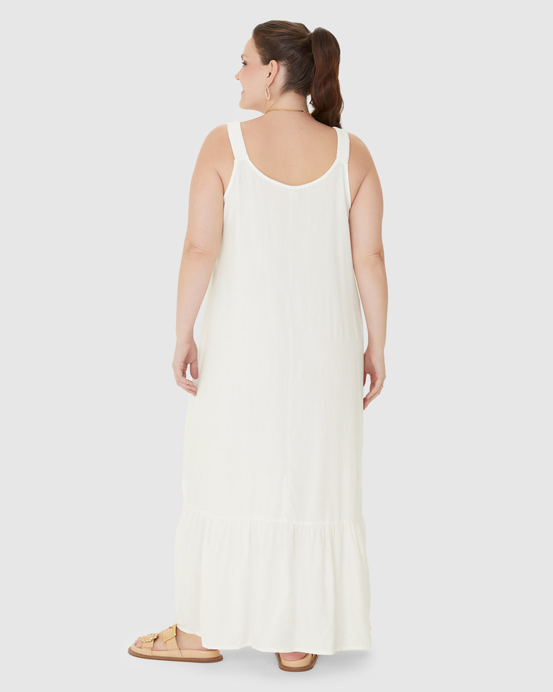 Vestido Midi Feminino Plus Size Alça Com Elástico Em Viscose - Imagem 5