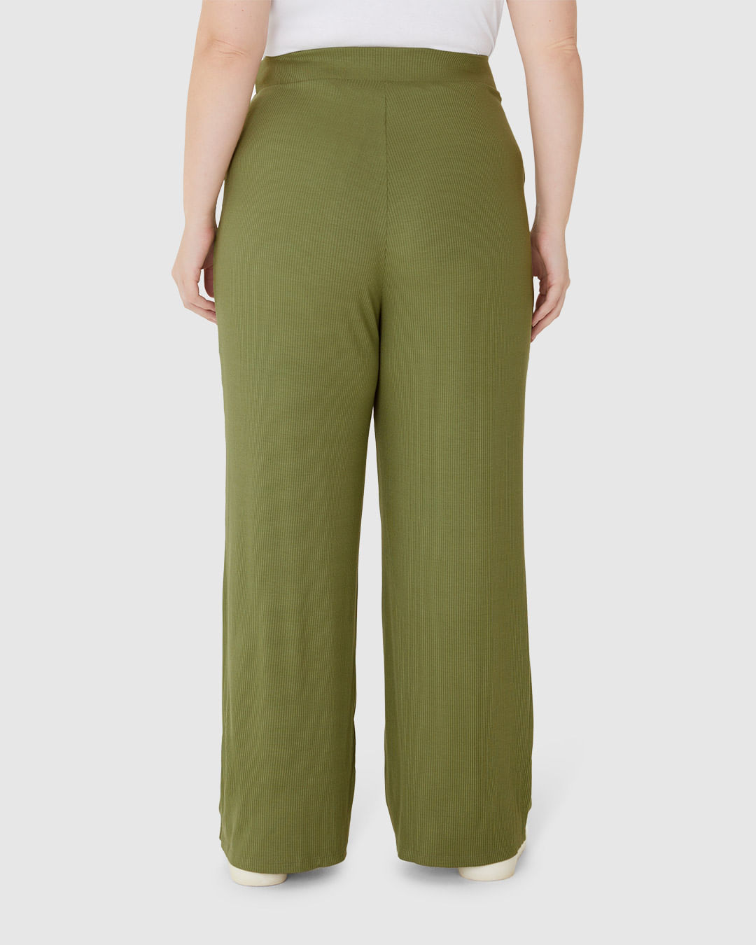 Calça Wide Leg Feminina Plus Size Em Malha Viscose Canelada - Imagem 25