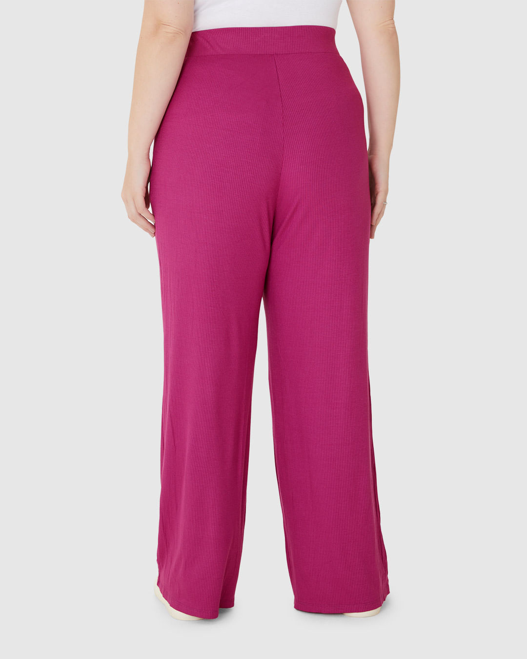 Calça Wide Leg Feminina Plus Size Em Malha Viscose Canelada - Imagem 15