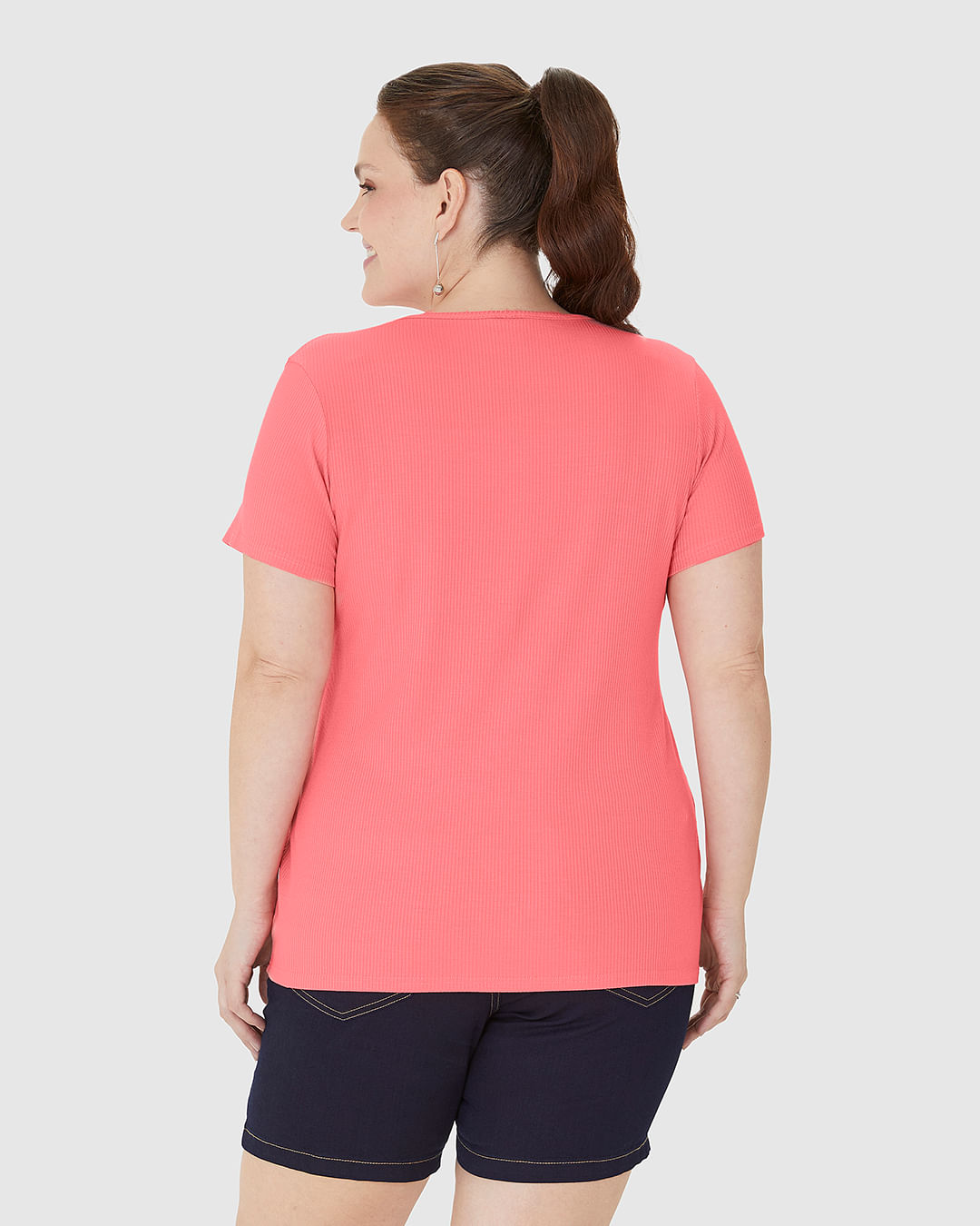 Blusa Feminina Plus Size Decote Redondo Em Malha Viscose Canelada - Imagem 20