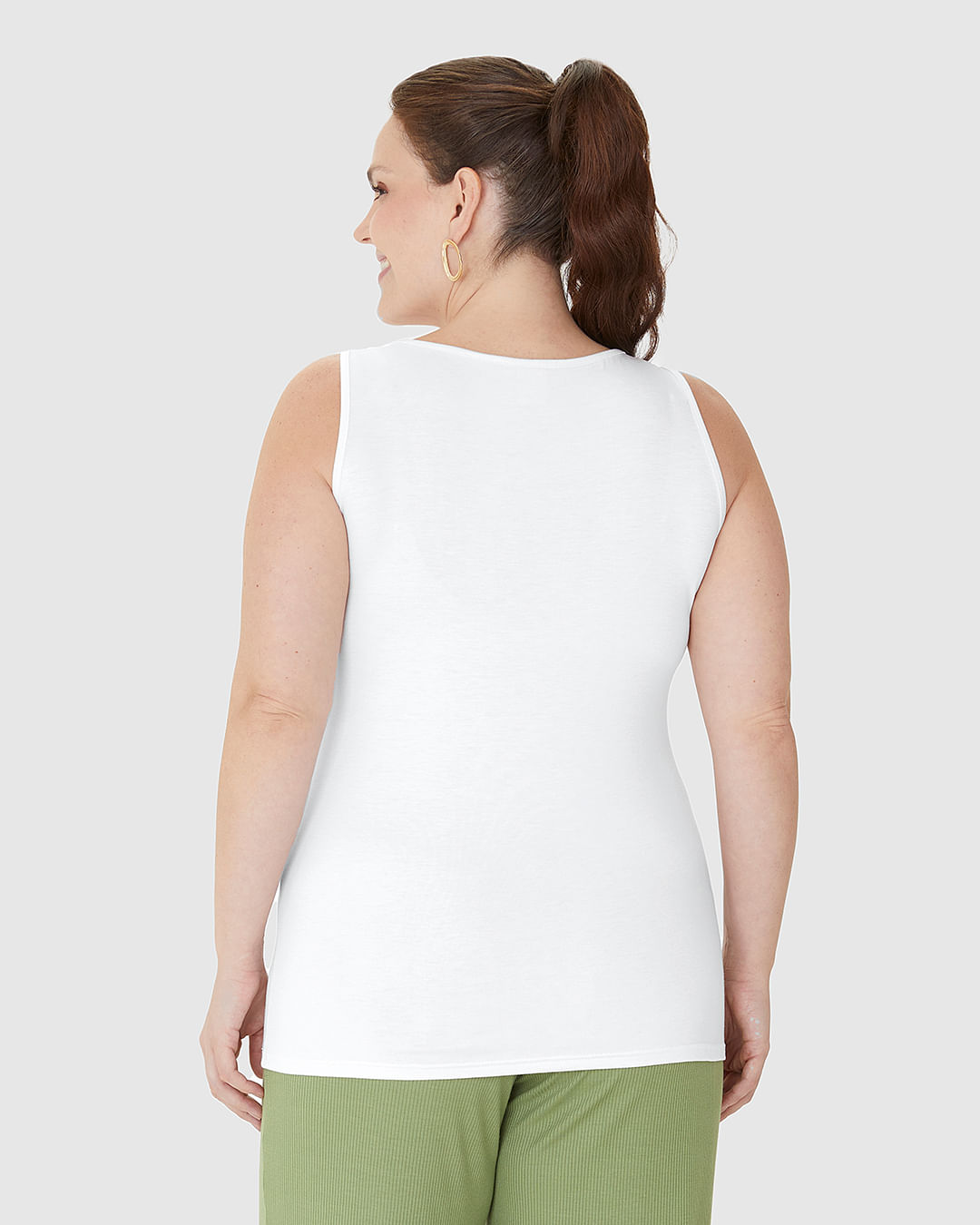 Regata Feminina Plus Size Decote V Alça Larga Em Viscose Stretch - Imagem 20