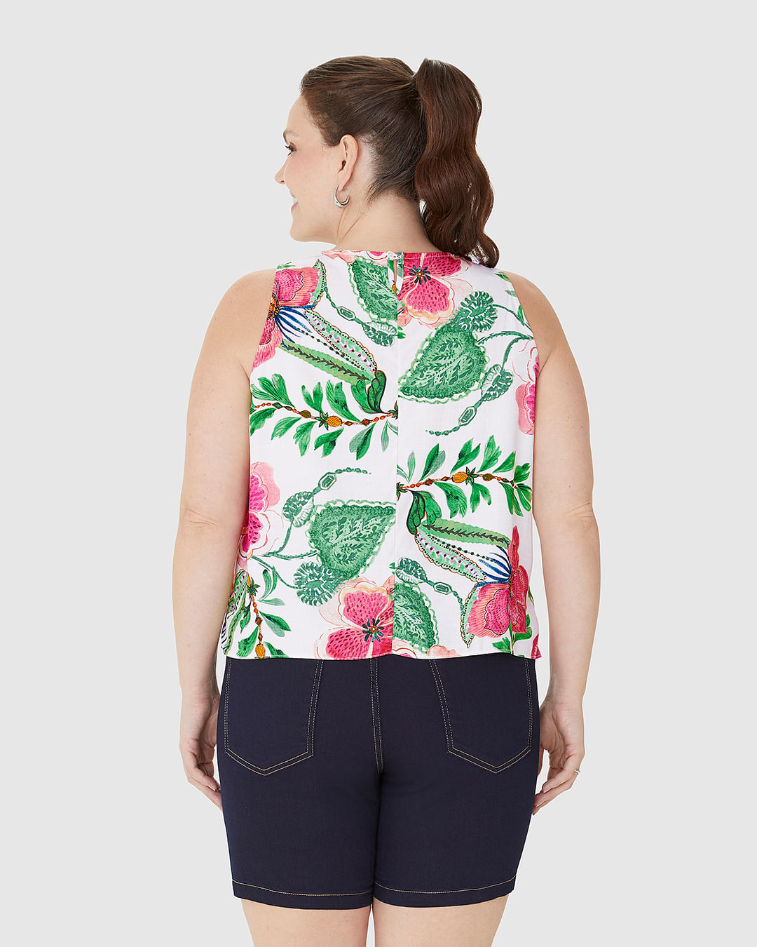 Regata Cropped Feminina Plus Size Estampada Em Viscose - Imagem 25
