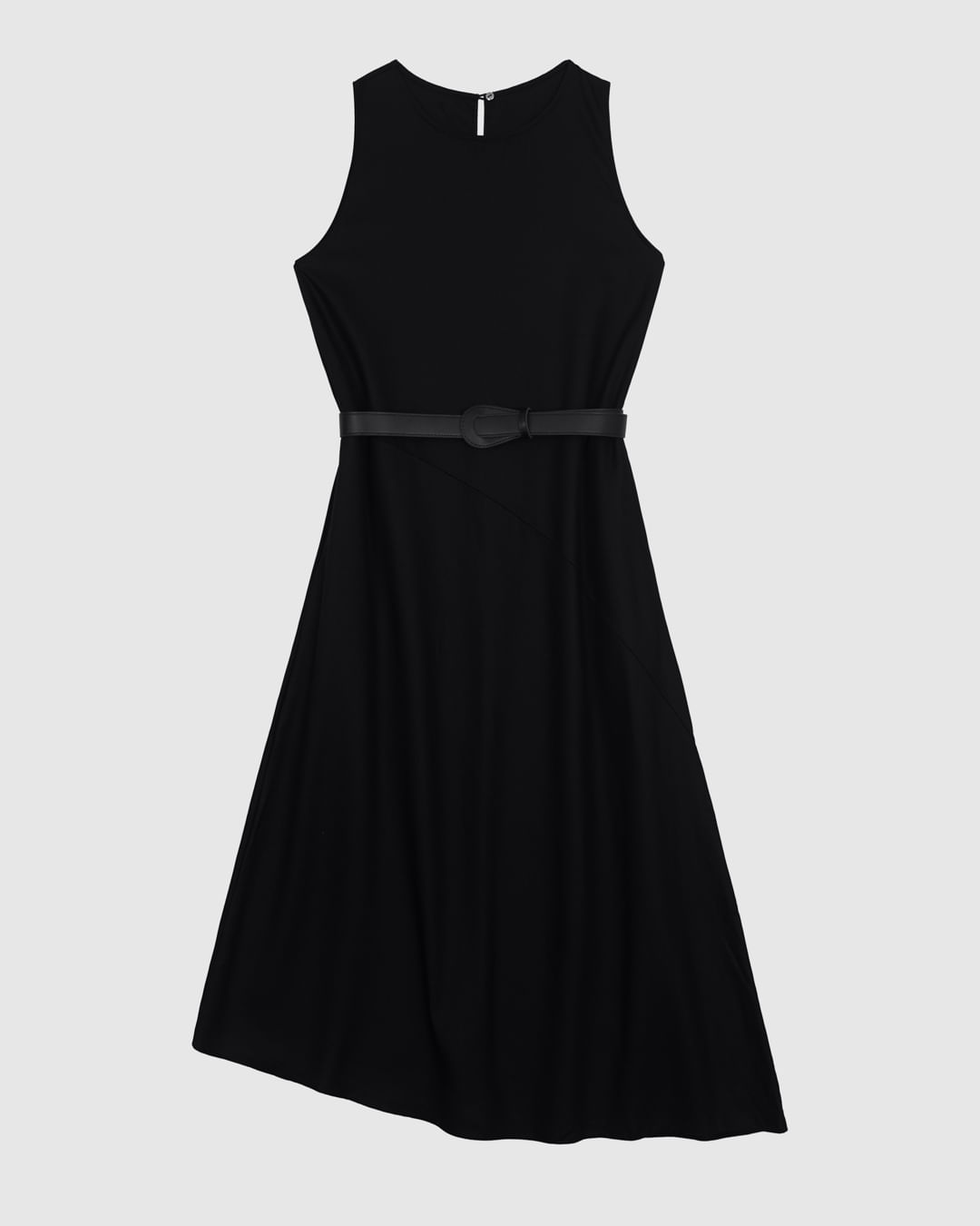 Vestido Midi Feminino Com Cinto E Barra Assimétrica Em Crepe De Viscose - ENFIM - Imagem 3