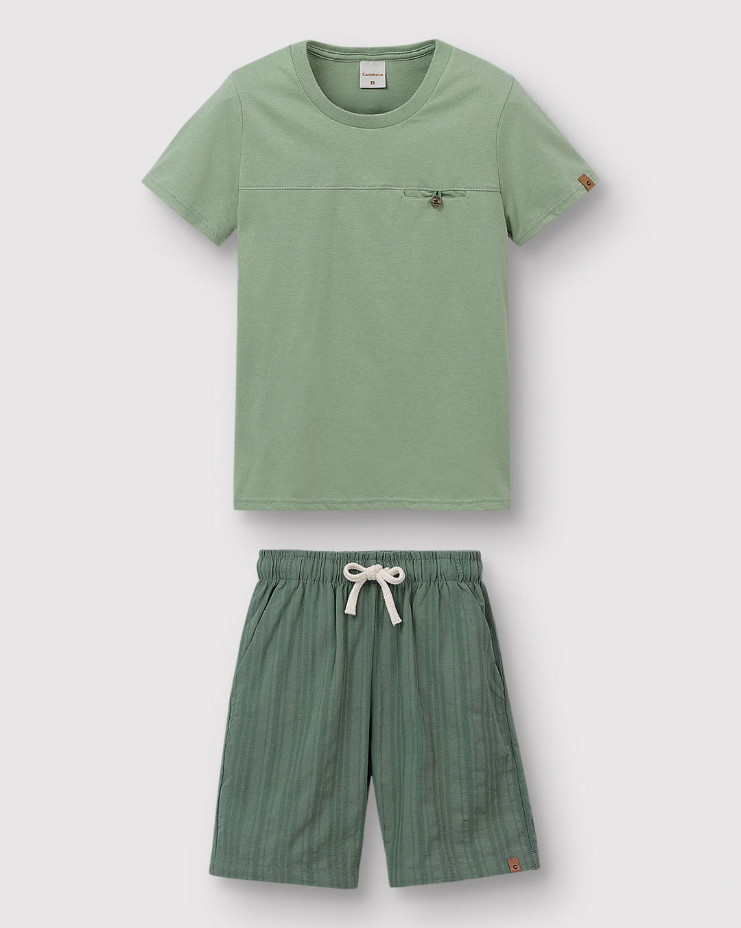 Conjunto Menino Camiseta E Bermuda Em Linho Texturizado - Carinhoso
