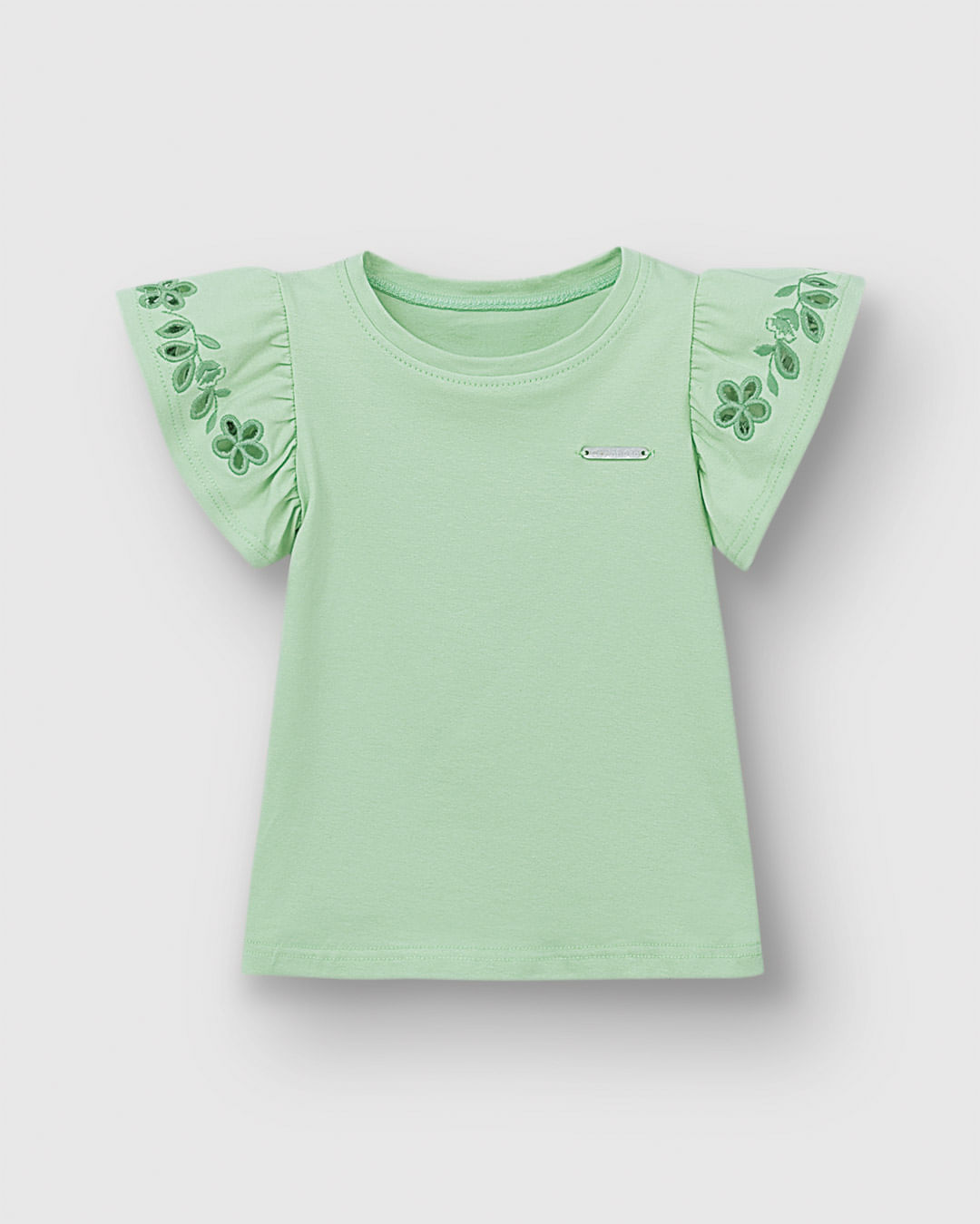 Blusa Menina Bordado na Manga em Algodão - Carinhoso