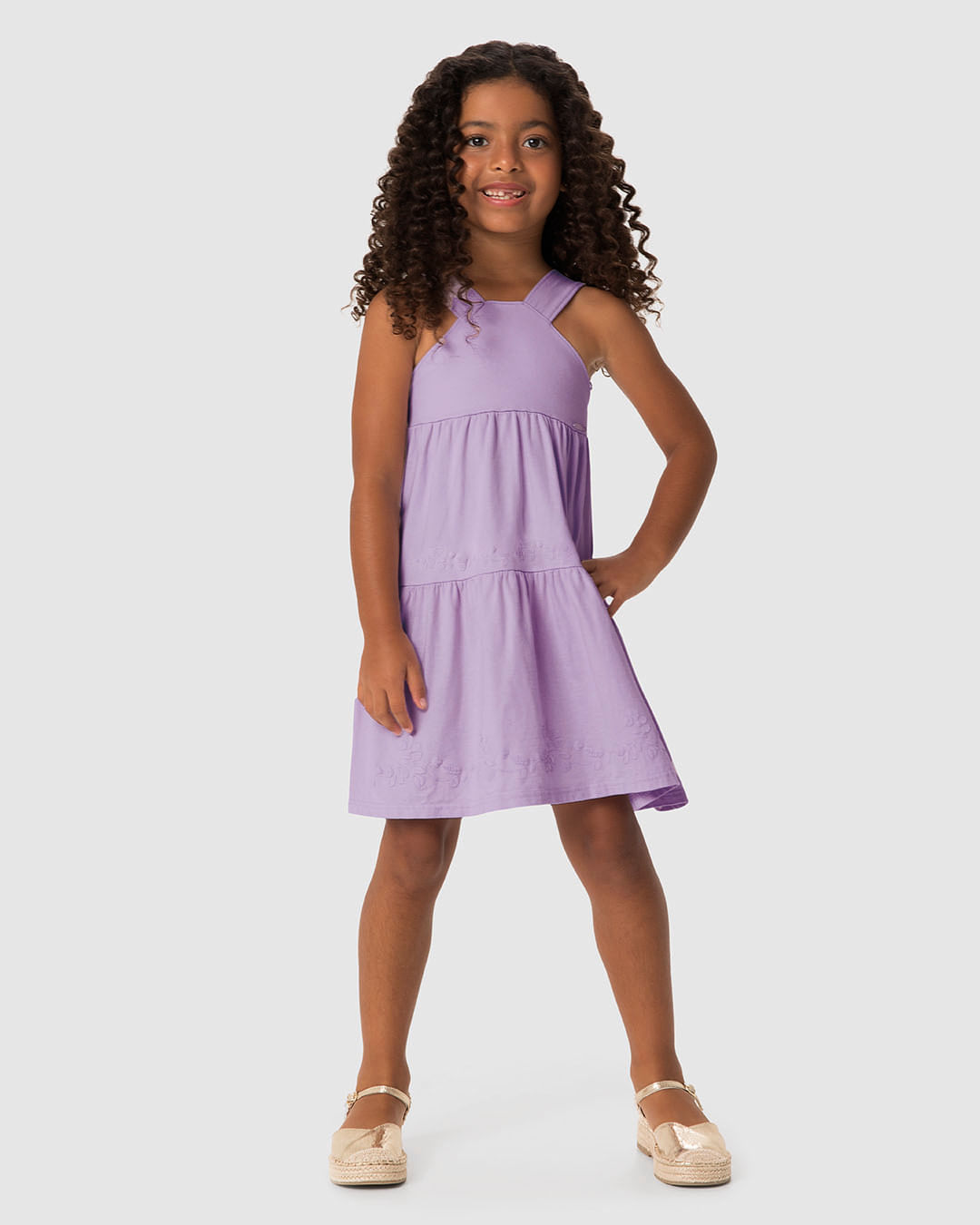 Vestido Menina Rodado Barra Com Estampa Floral Em Algodão - Carinhoso