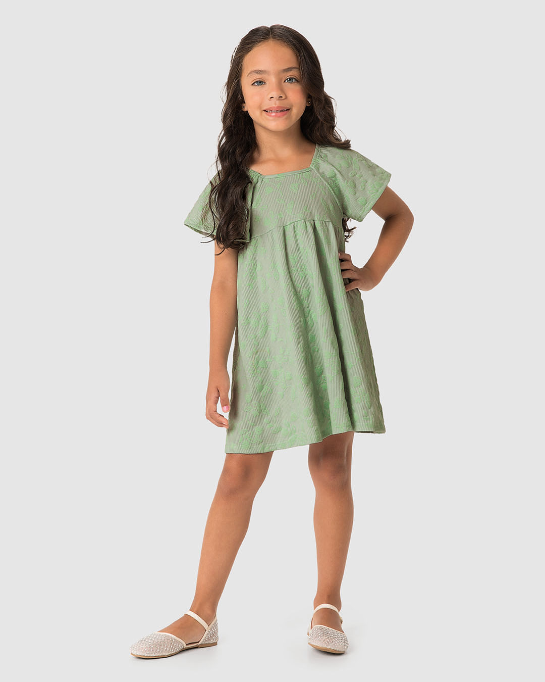 Vestido Menina Estampa Puff Alto Relevo Em Malha Canelada - Carinhoso