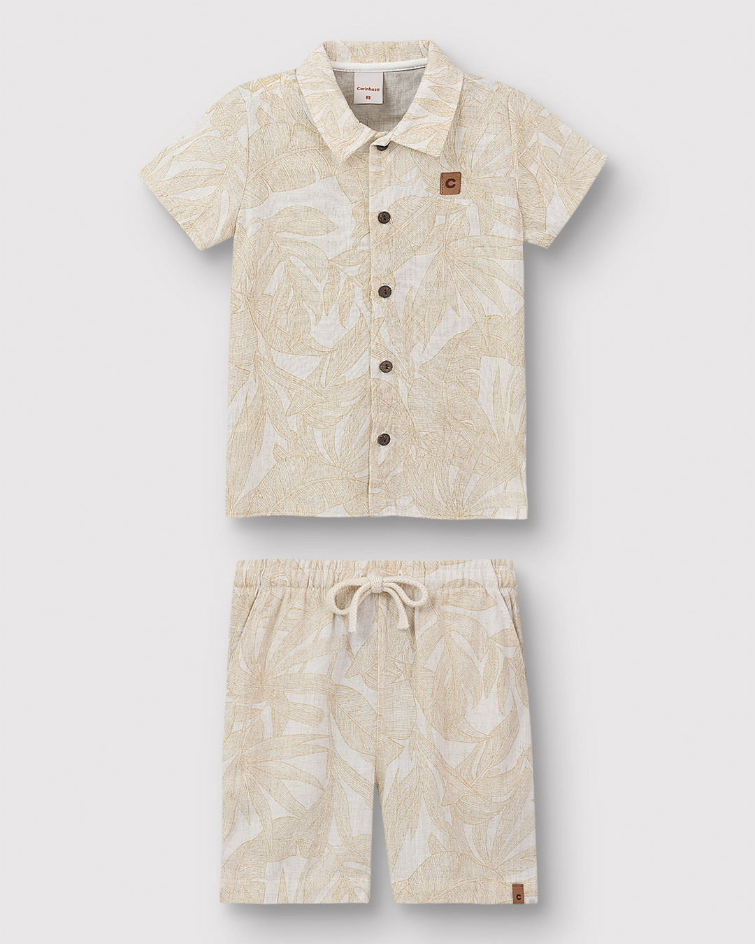 Conjunto Menino Estampa Folhagem em Viscolinho Texturizado - Carinhoso