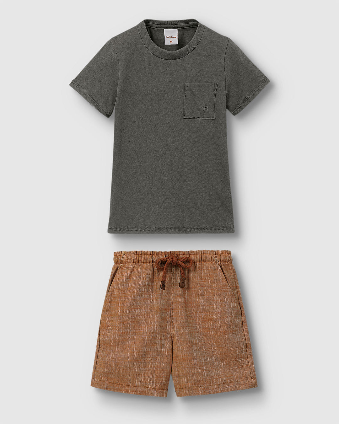 Conjunto Menino Camiseta Bolso Funcional Em Algodão - Carinhoso