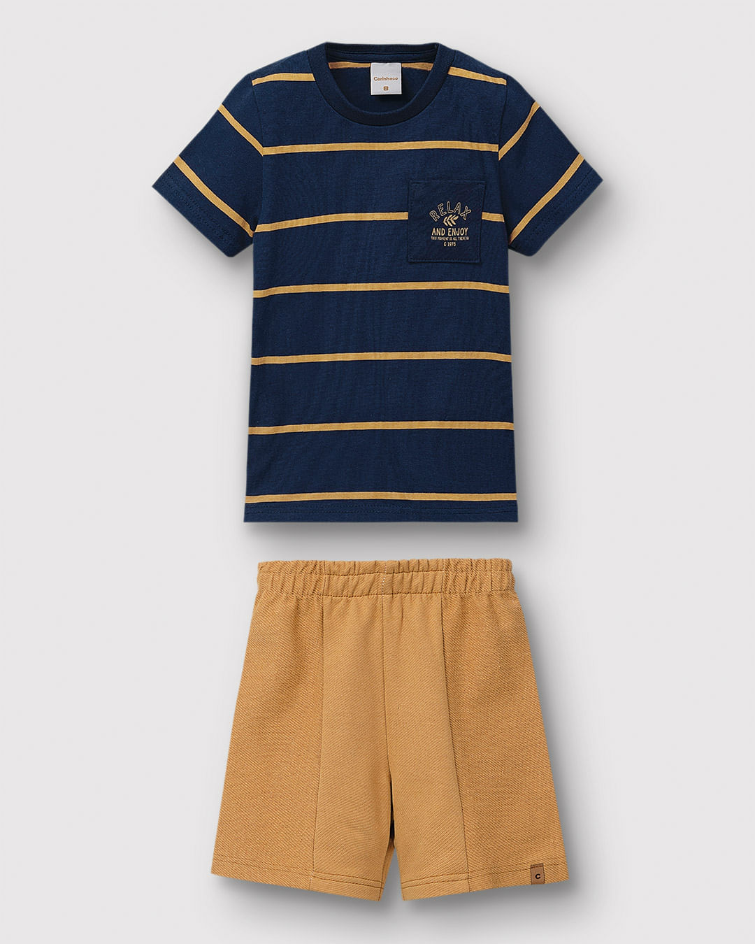 Conjunto Menino Camiseta Estampa HD Em Malha Listrada - Carinhoso