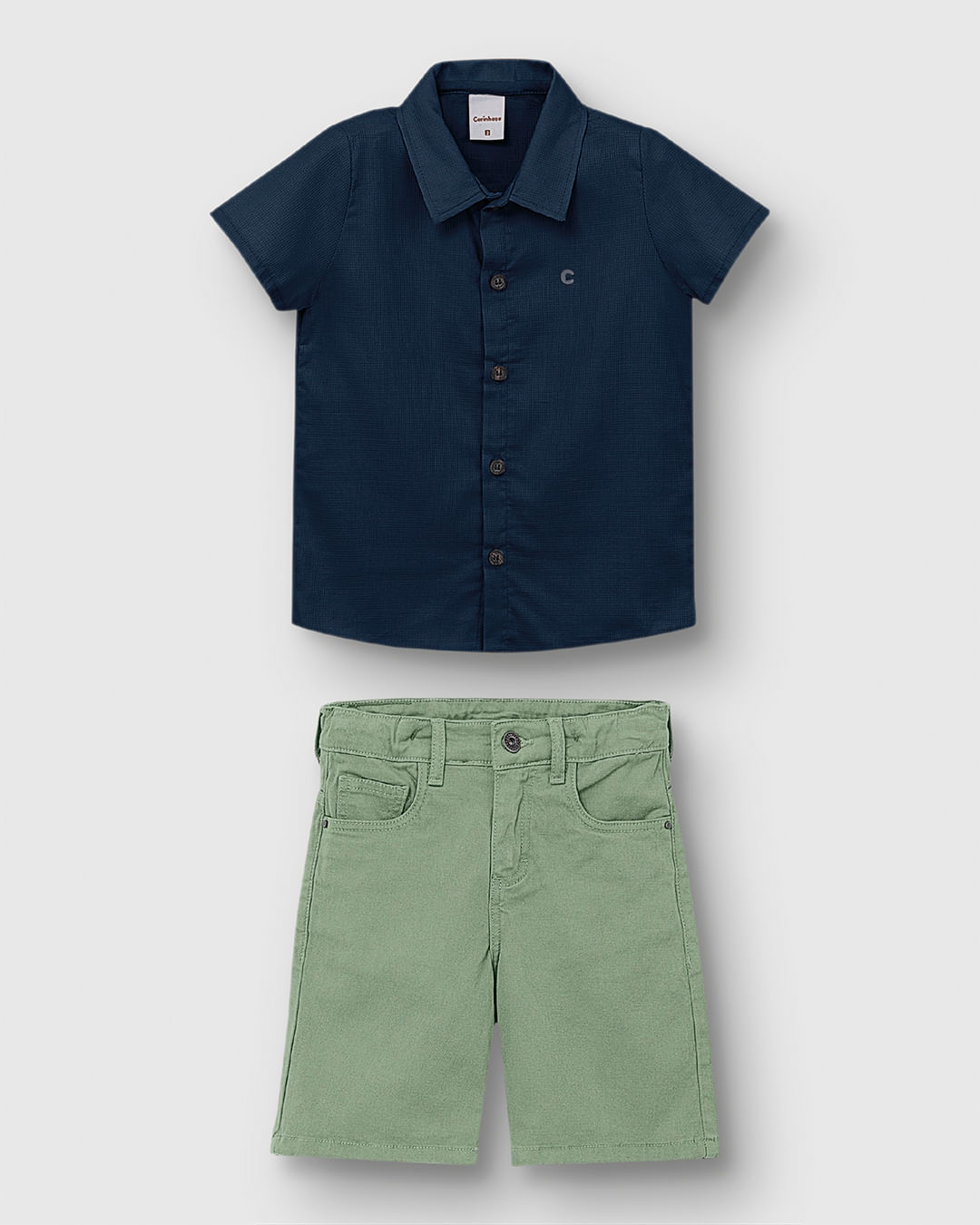Conjunto Menino Camisa Tradicional Em Algodão Texturizado - Carinhoso