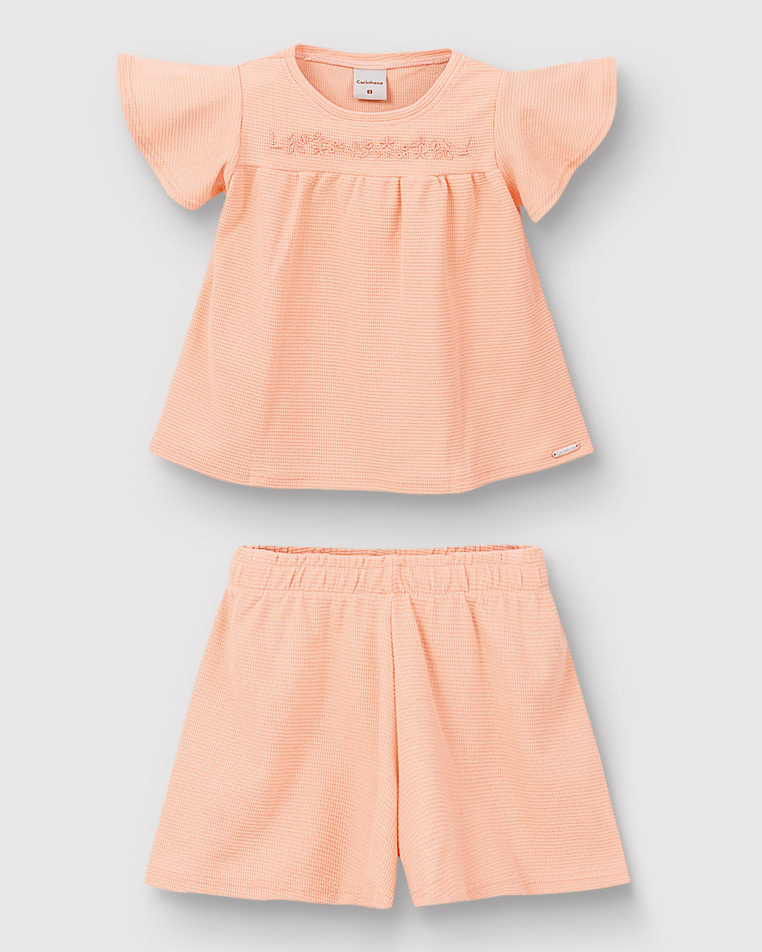 Conjunto Menina Blusa Com Bordado E Shorts Em Malha Texturizada - Carinhoso - Imagem 7