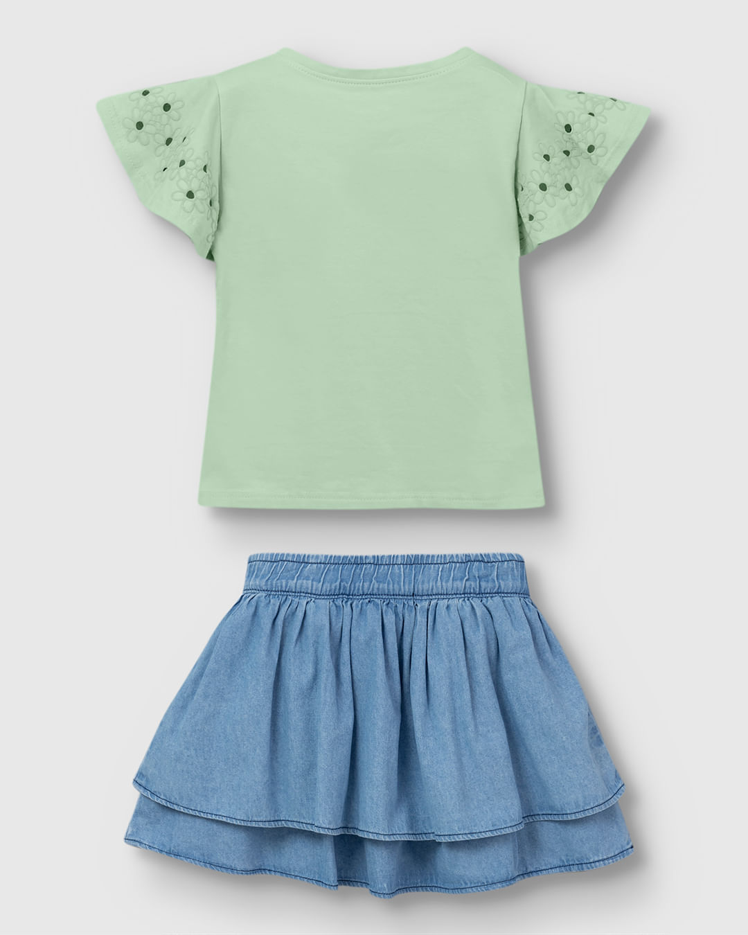 Conjunto Menina Blusa E Saia Faixa Laço Em Jeans Leve - Carinhoso - Imagem 12