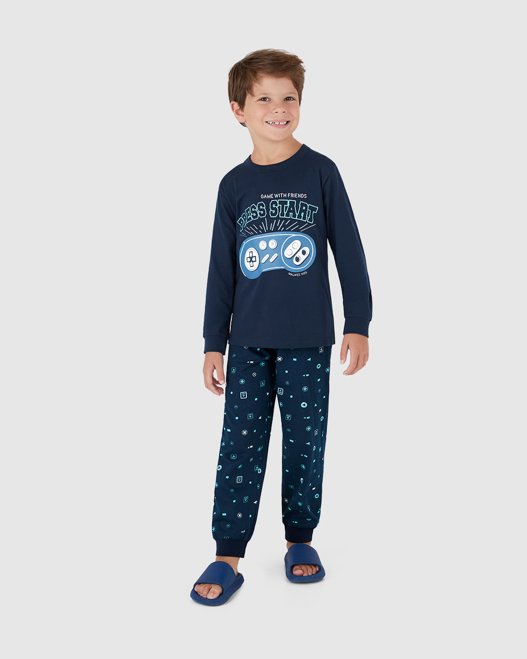Pijama Longo Infantil Menino Press Start Em Algodão Malwee Kids - Imagem 3