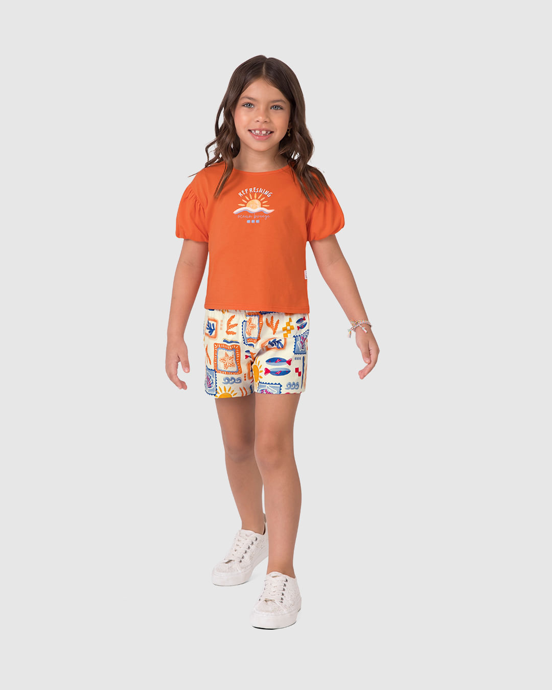 Conjunto Infantil Menina Blusa E Shorts Estampado Em Algodão Malwee Kids