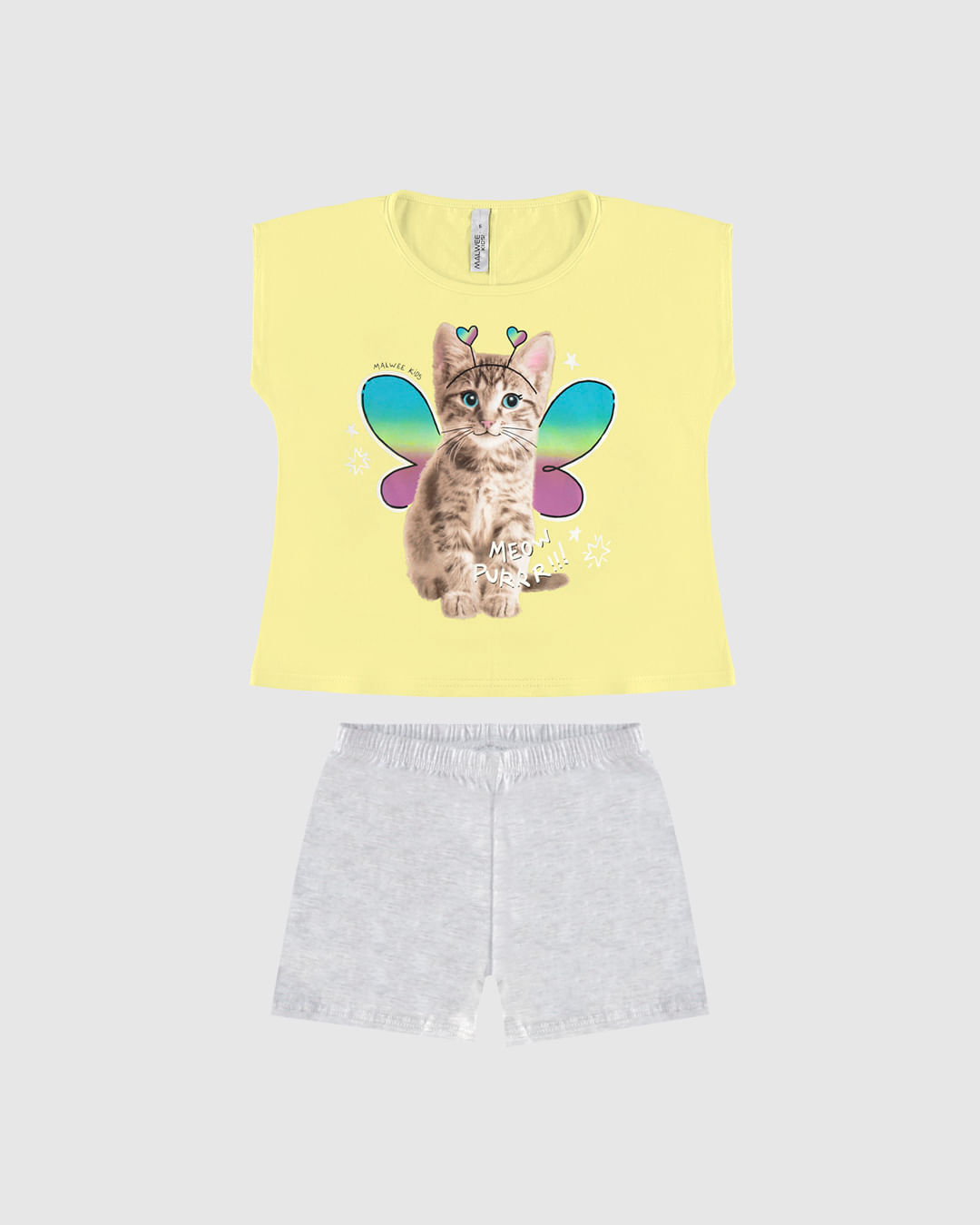 Pijama Infantil Menina Blusa Estampa Gatinho em Algodão Malwee Kids