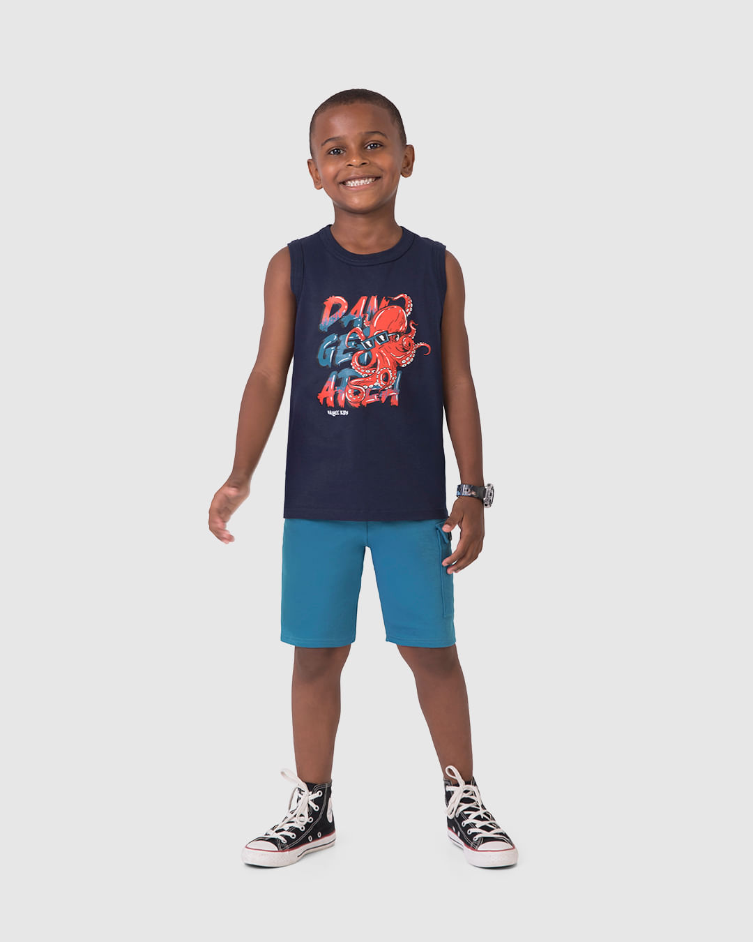 Regata Infantil Menino Estampa Frontal Em Algodão Malwee Kids - Azul - 1