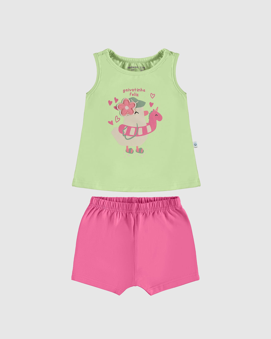 Conjunto Infantil Menina Regata Gaivotinha Feliz Em Algodão Malwee Kids