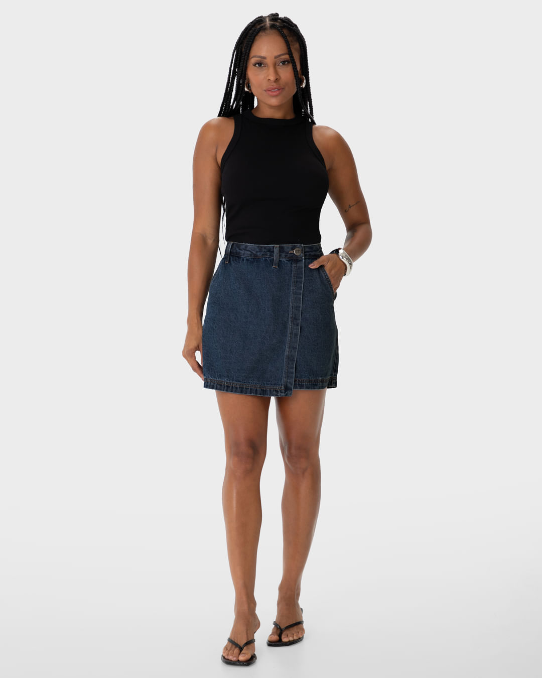 Shorts Saia Feminino Evasê Cintura Média Em Jeans 100% Algodão - ENFIM