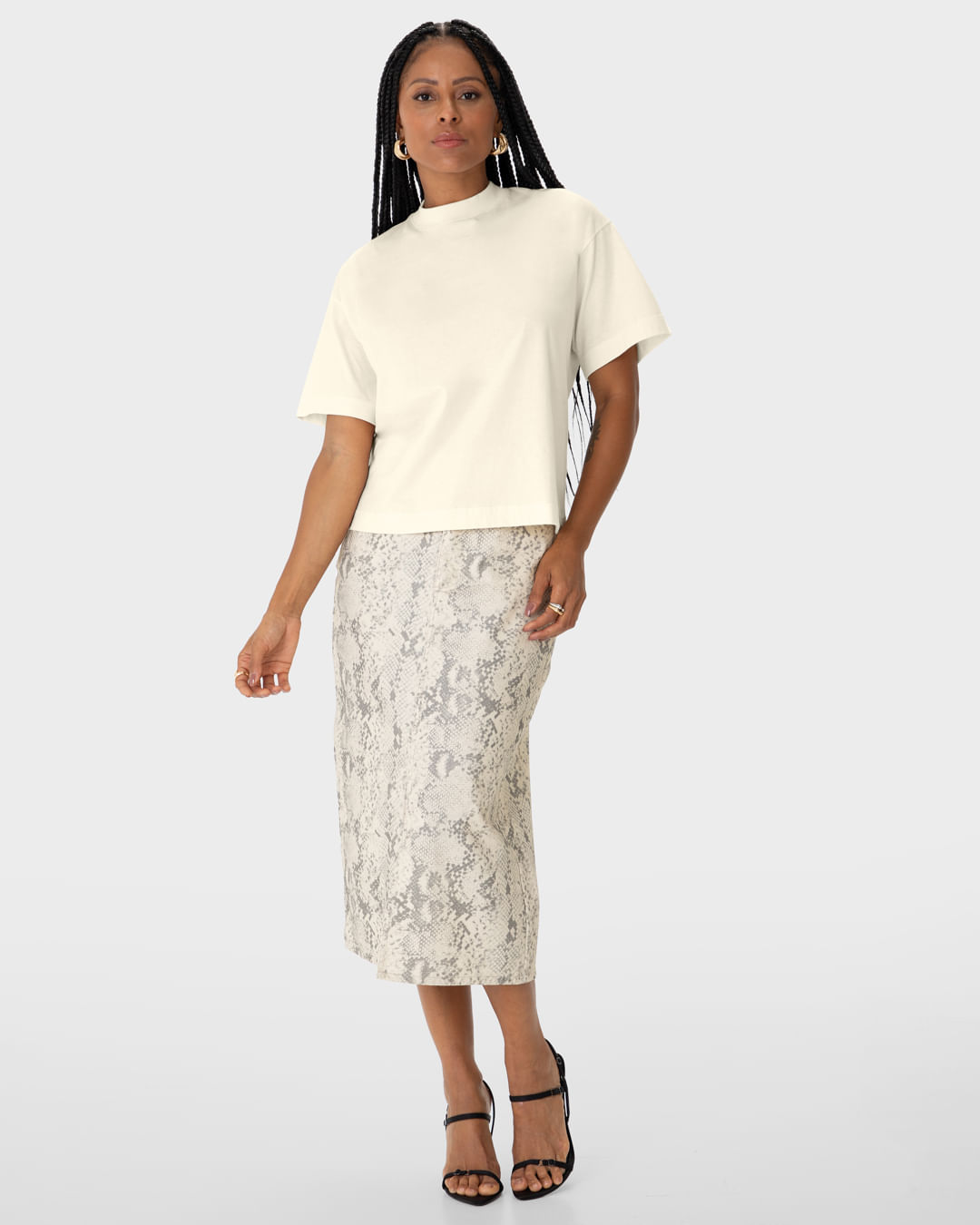 Camiseta Ampla Feminina Gola Textura Ribana Em Algodão - ENFIM - Imagem 3