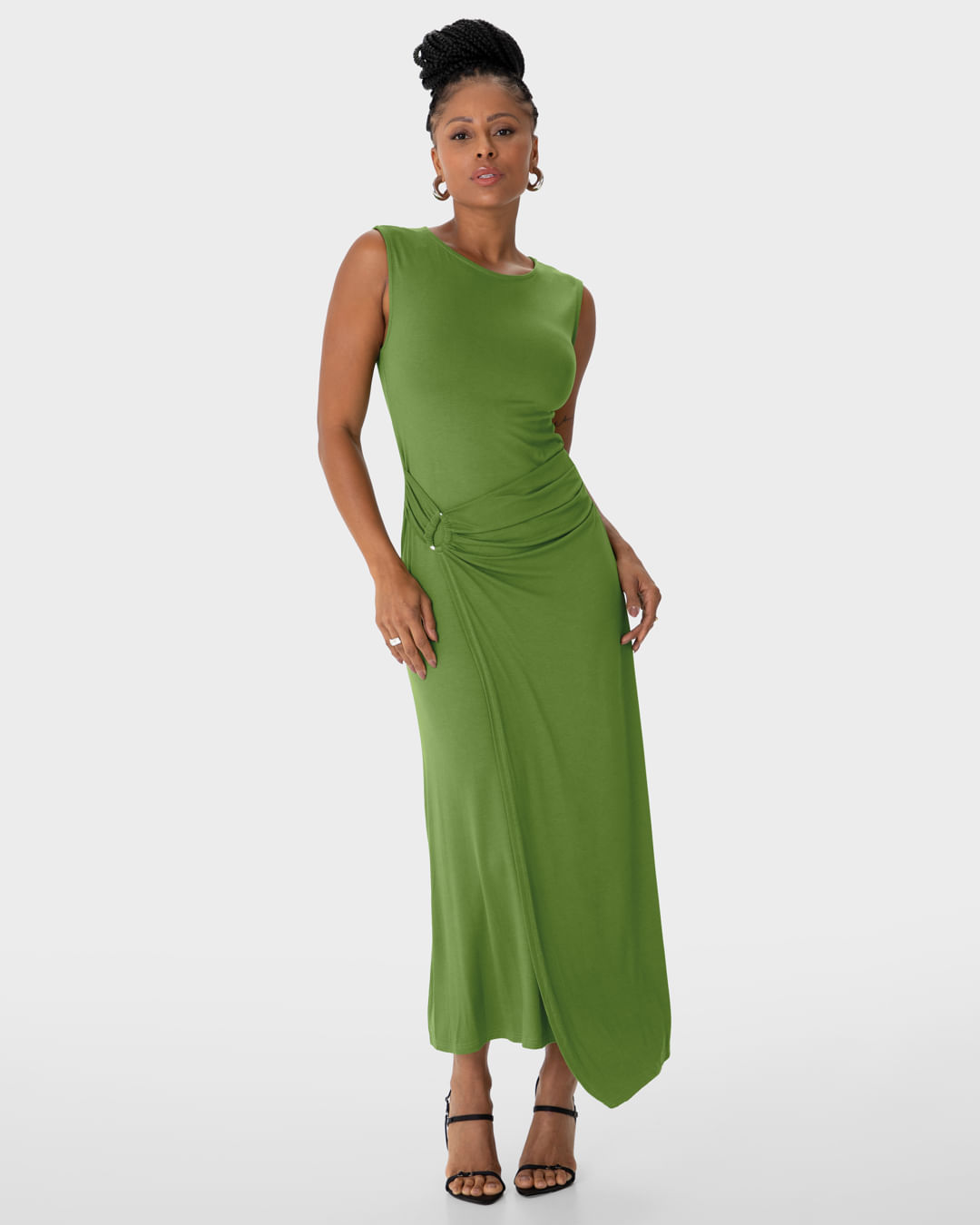 Vestido Midi Feminino Saia Sobreposta Transpassada Em Viscose Stretch - ENFIM